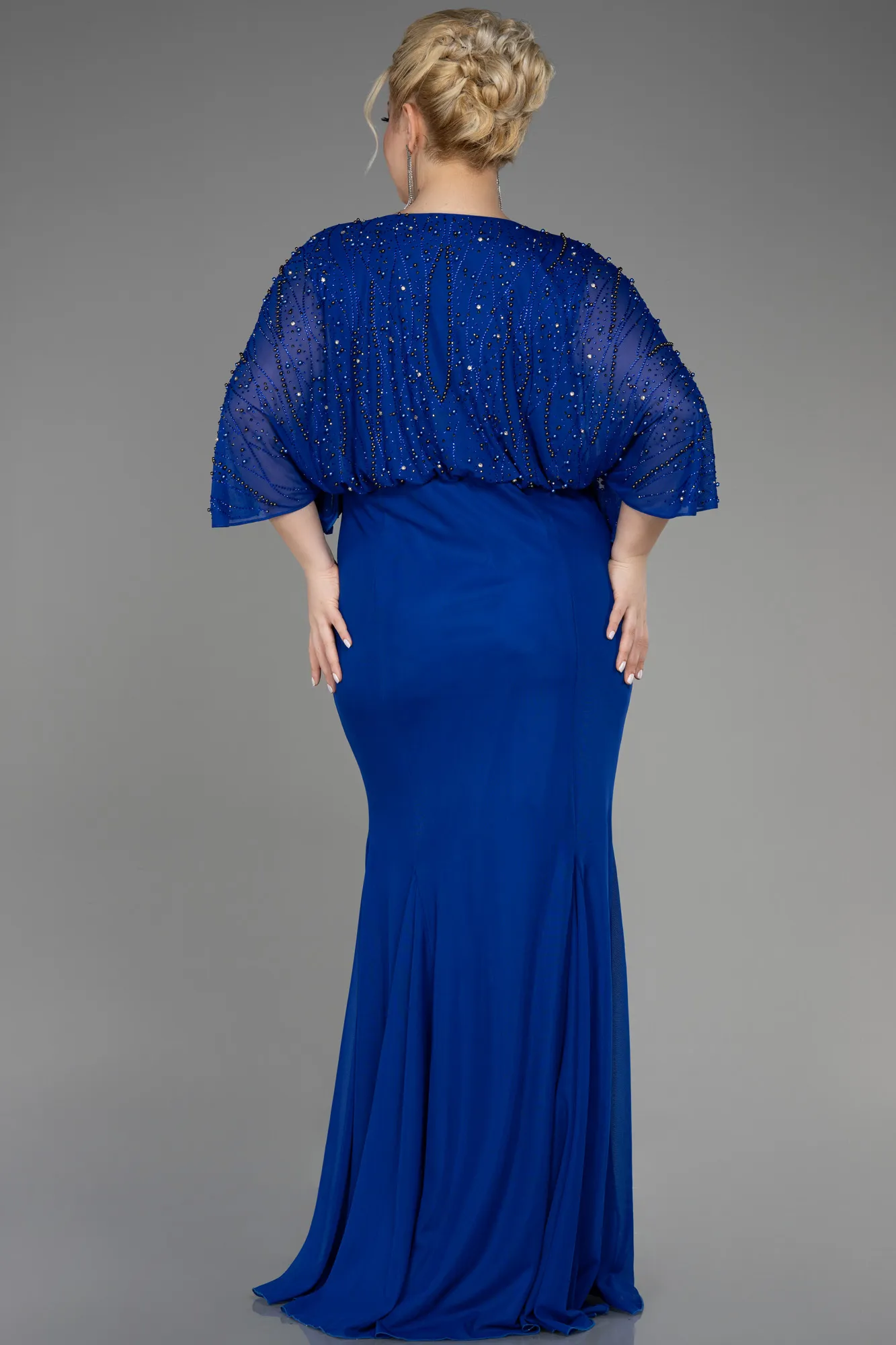 Sax Blue-Long Plus Size Engagement Dress ABU3732