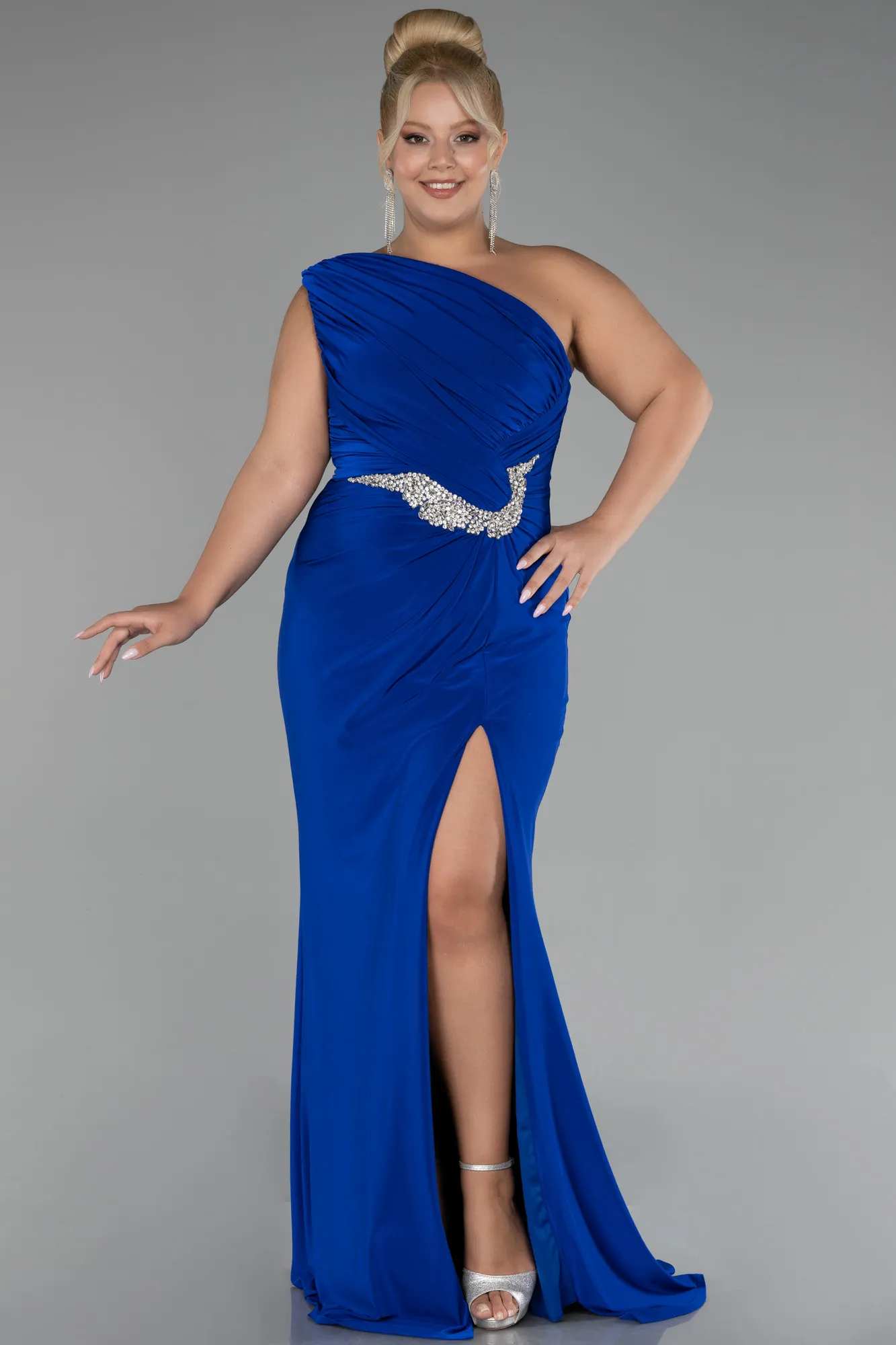 Sax Blue-Long Plus Size Engagement Dress ABU4148