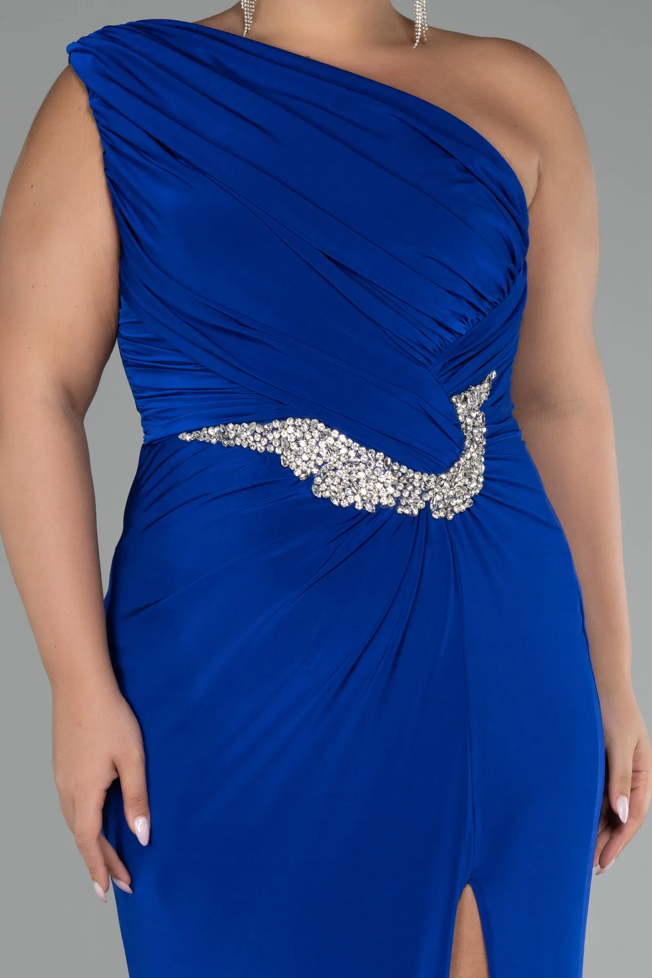 Sax Blue-Long Plus Size Engagement Dress ABU4148