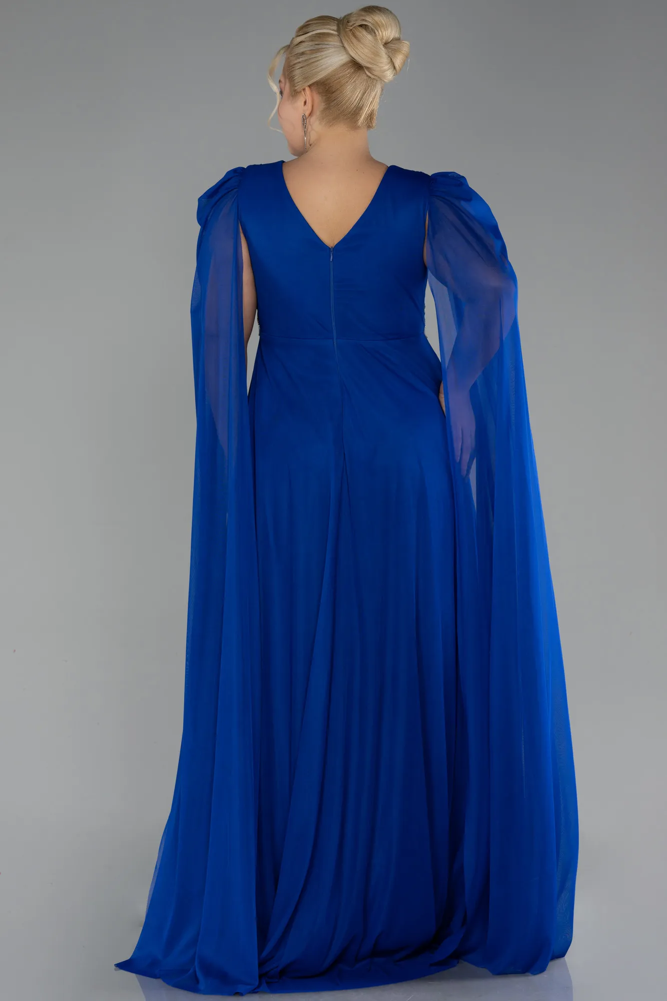 Sax Blue-Long Plus Size Engagement Dress ABU4259