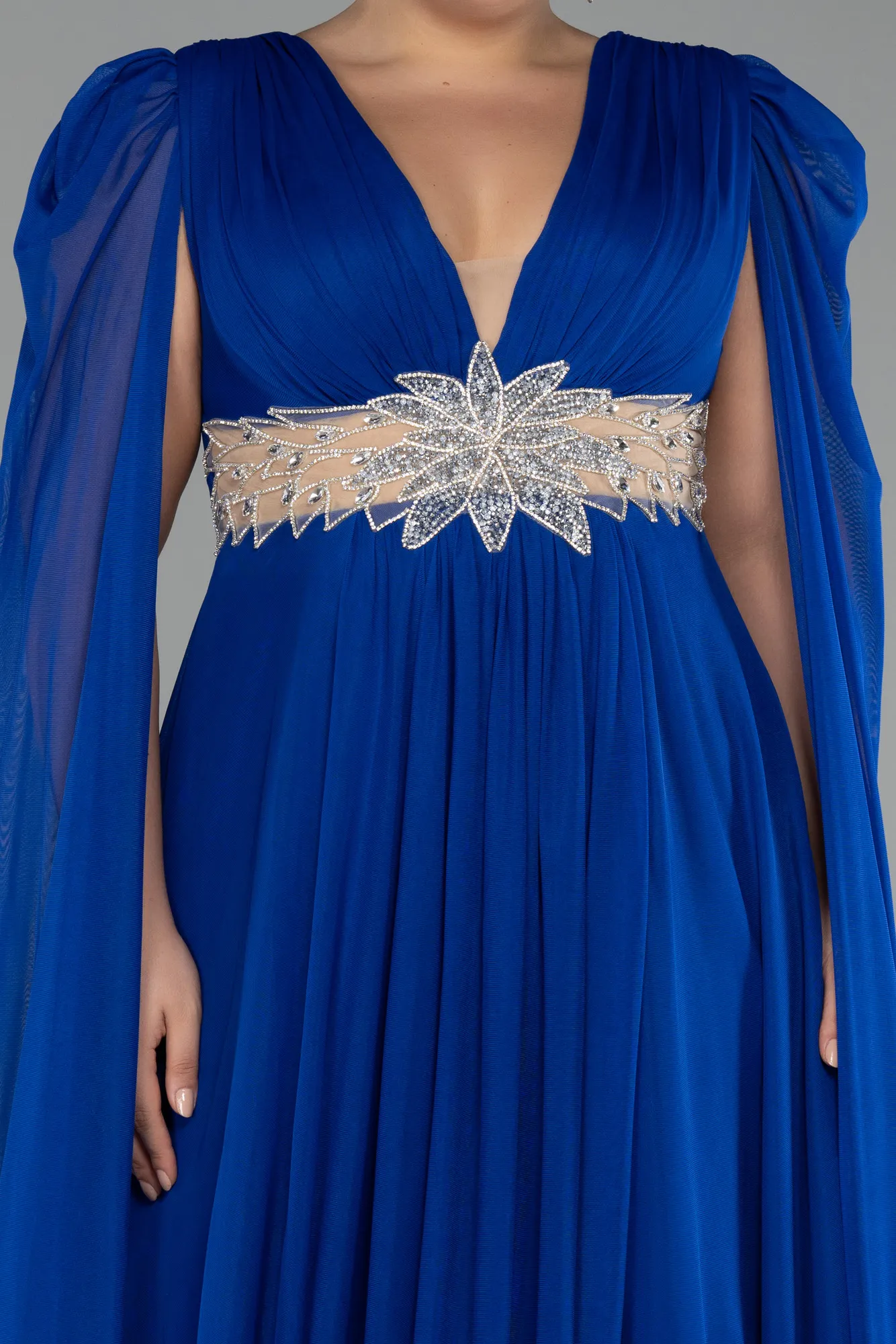 Sax Blue-Long Plus Size Engagement Dress ABU4259