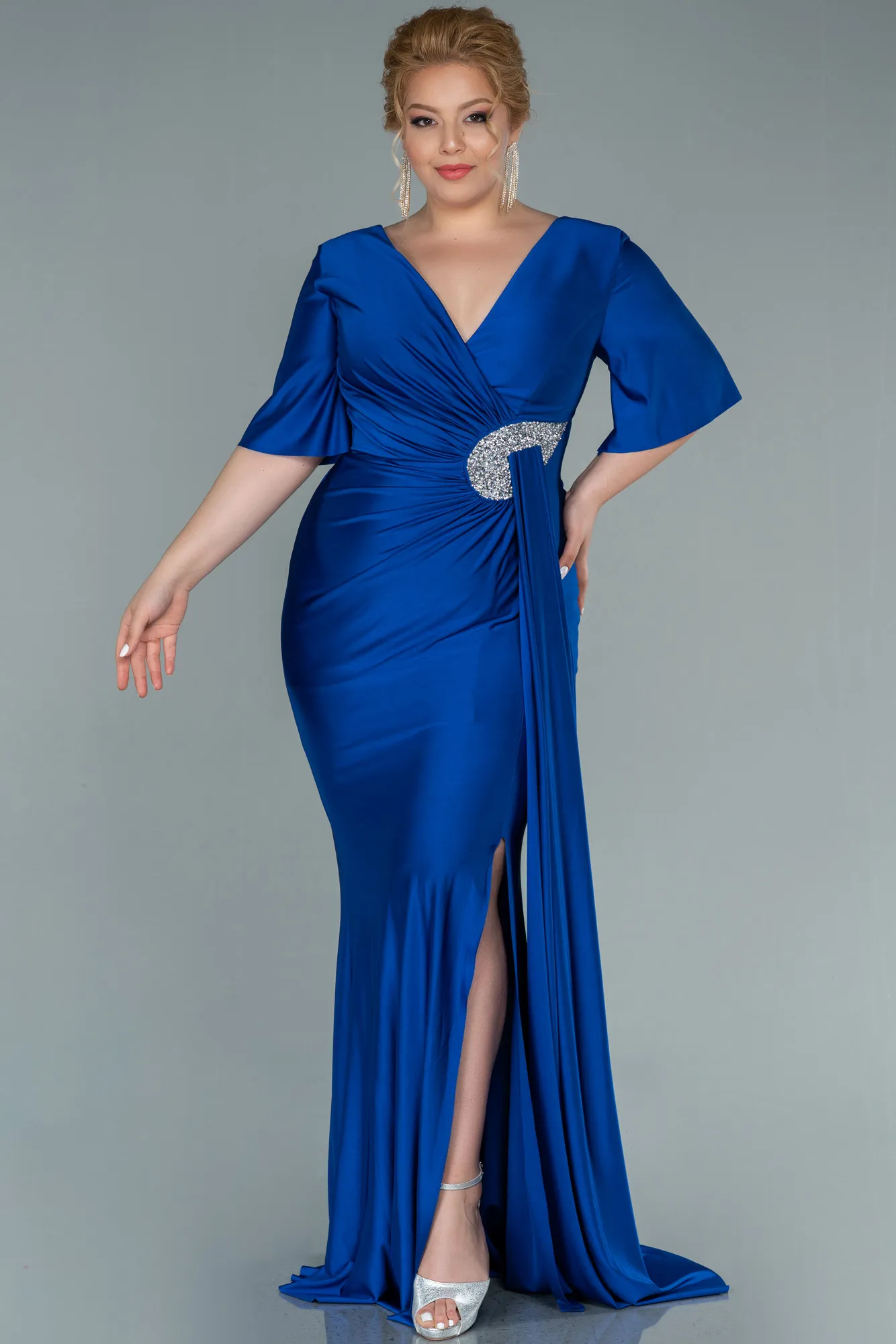 Sax Blue-Long Plus Size Evening Dress ABU2441