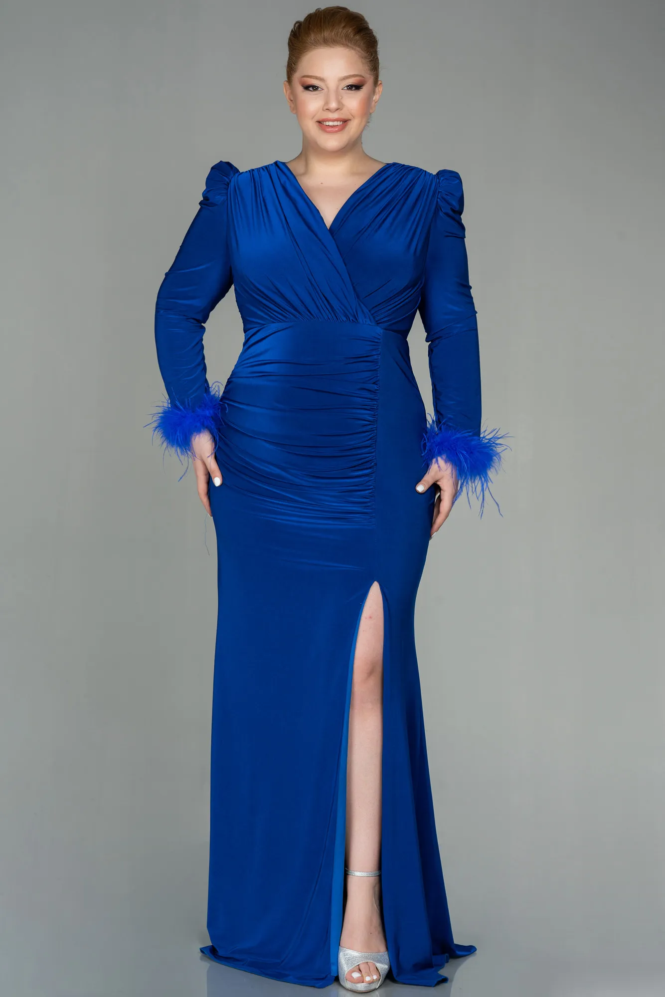 Sax Blue-Long Plus Size Evening Dress ABU2832