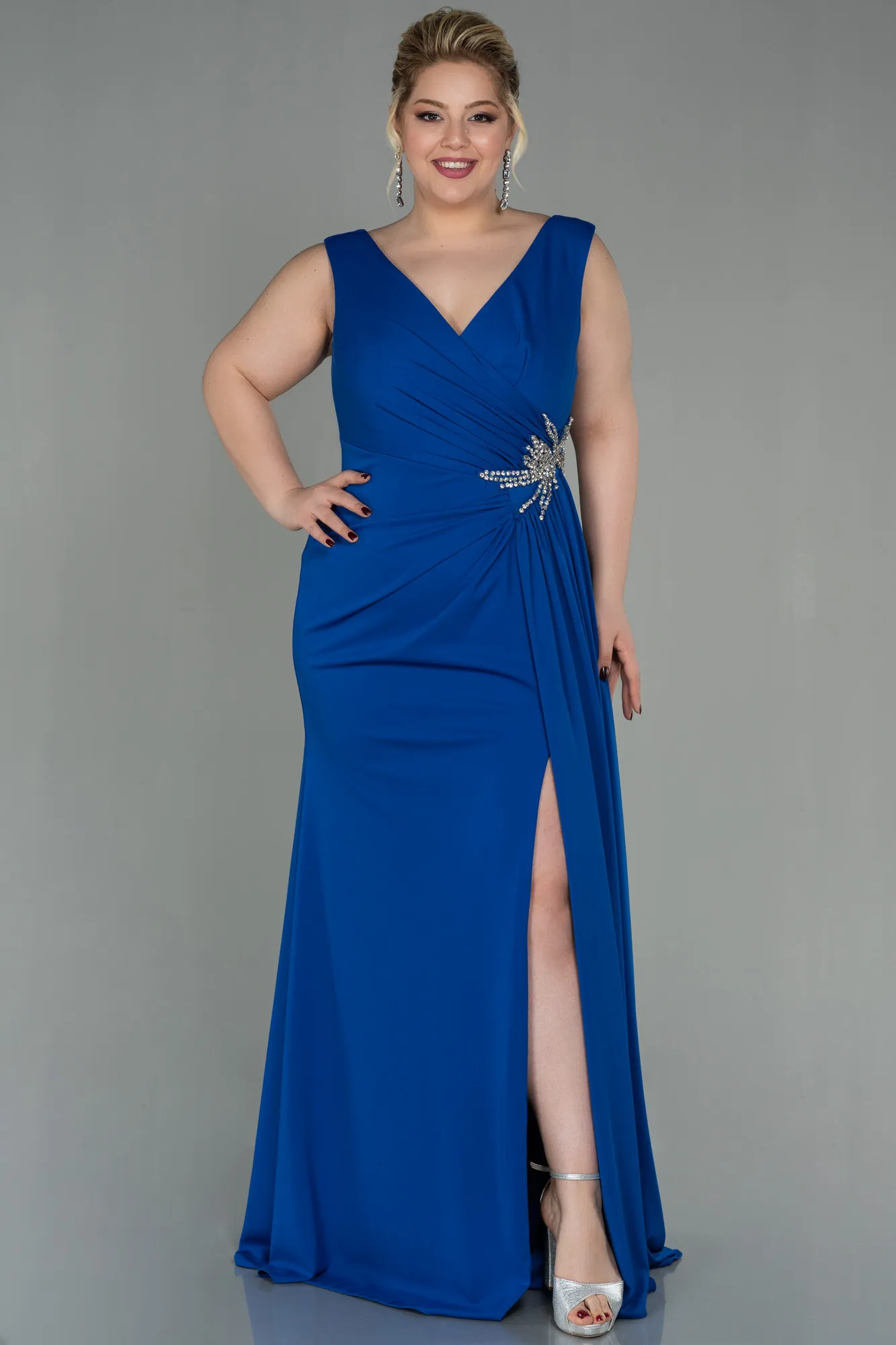 Sax Blue-Long Plus Size Evening Dress ABU2934