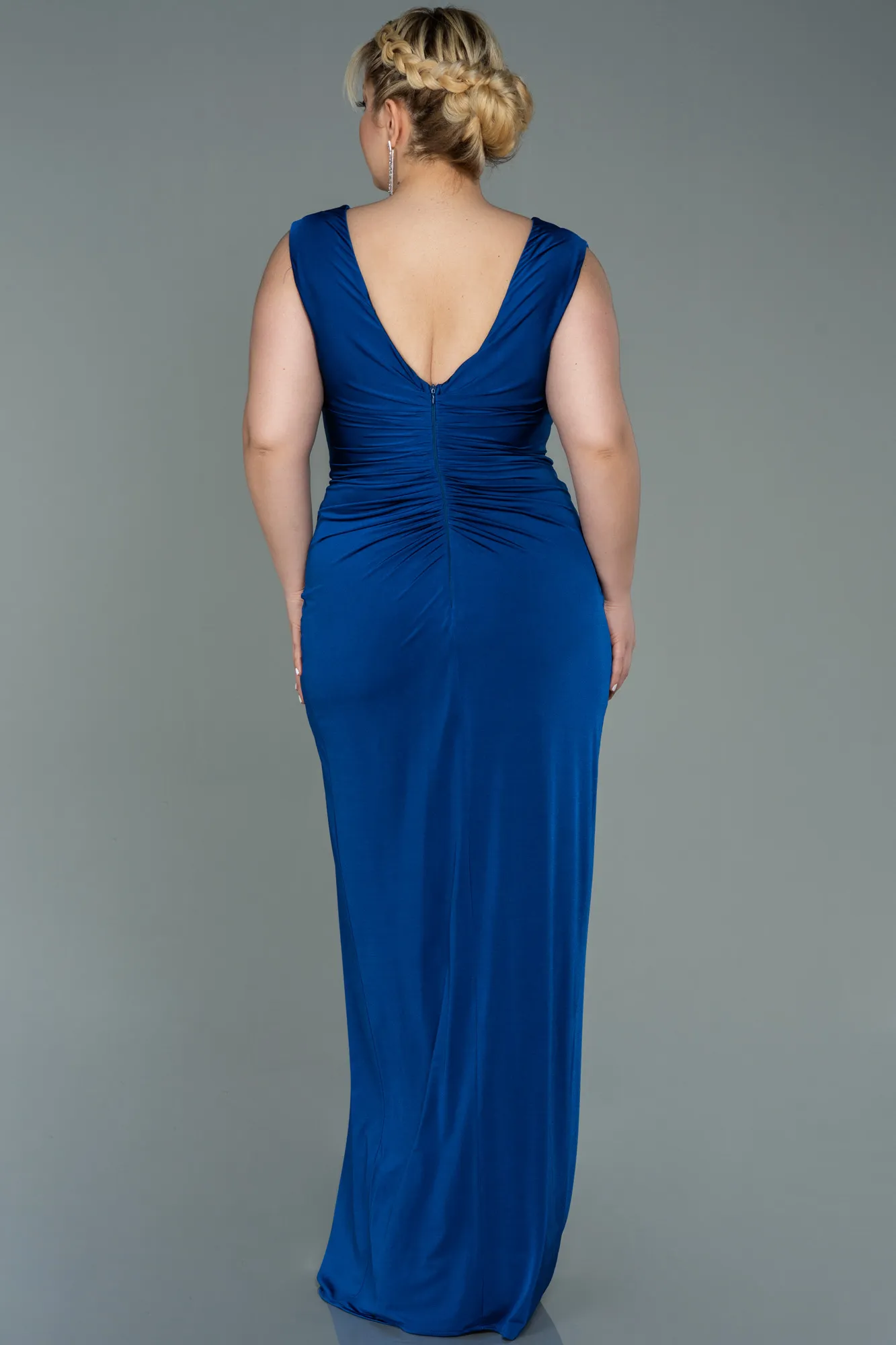 Sax Blue-Long Plus Size Evening Dress ABU2974