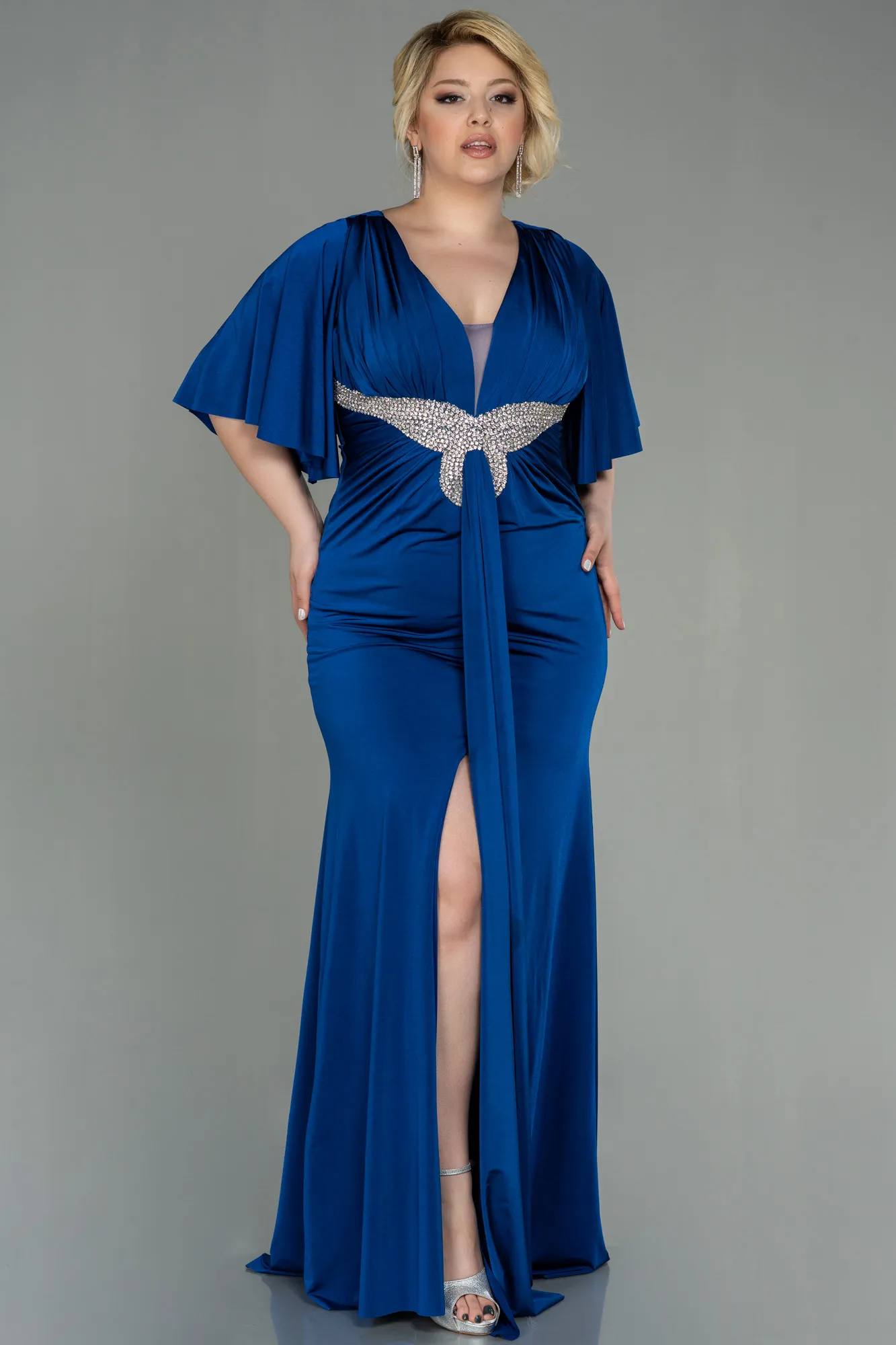 Sax Blue-Long Plus Size Evening Dress ABU3015