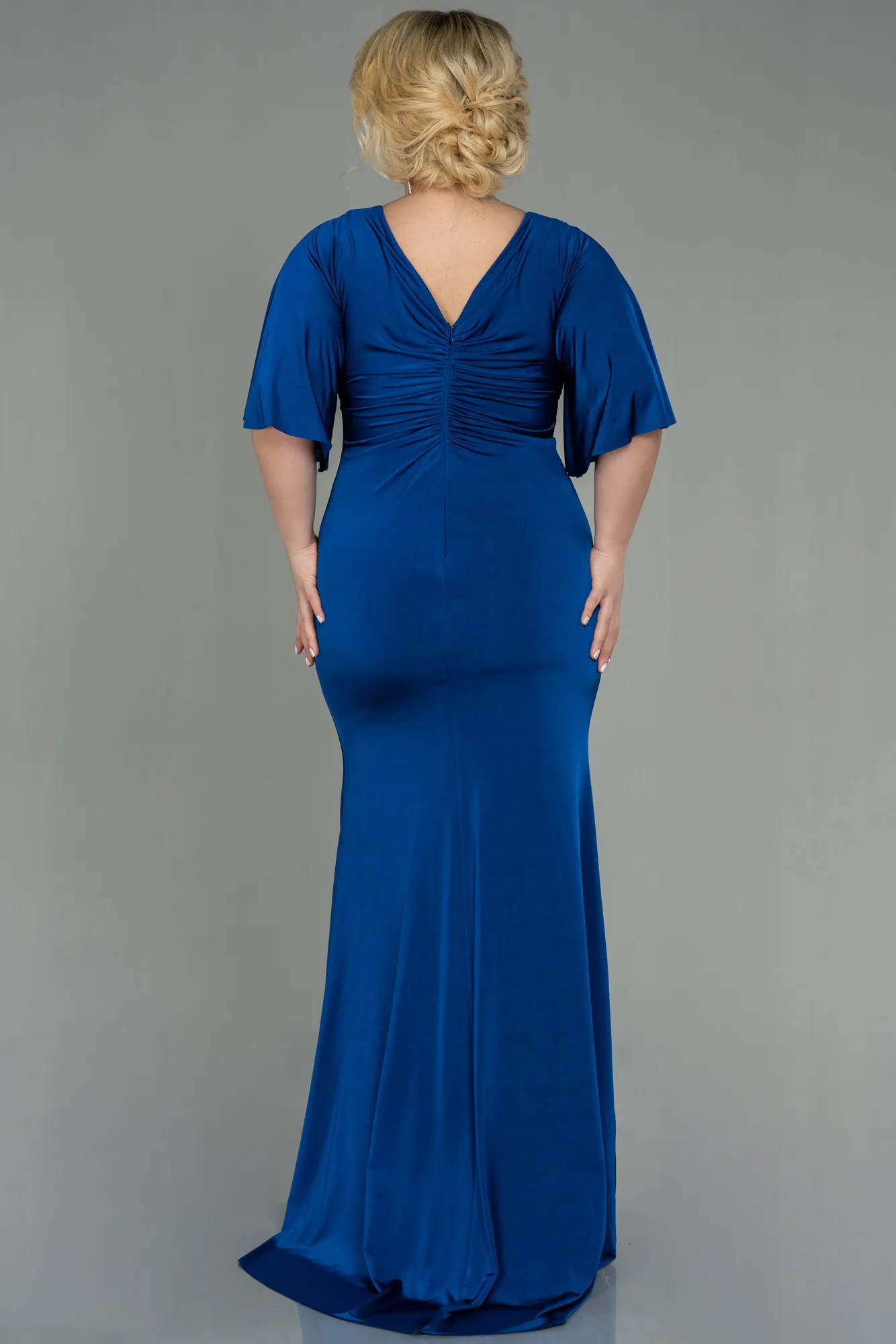 Sax Blue-Long Plus Size Evening Dress ABU3015