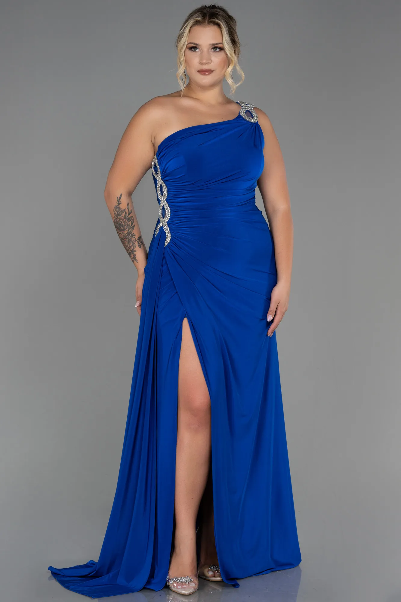 Sax Blue-Long Plus Size Evening Dress ABU3132