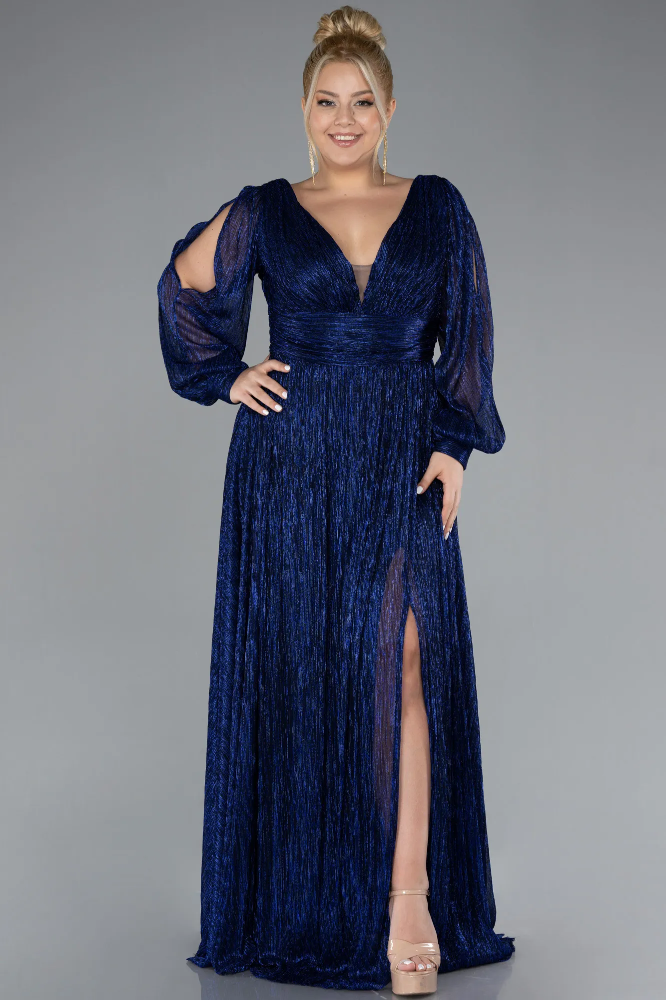 Sax Blue-Long Plus Size Evening Dress ABU3154