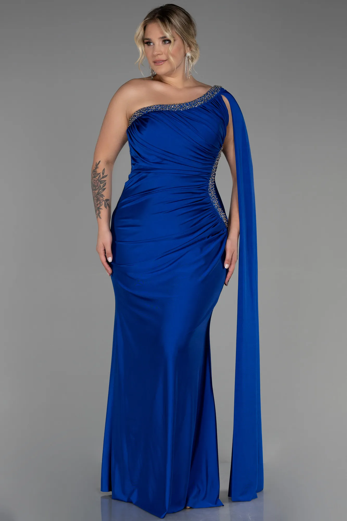 Sax Blue-Long Plus Size Evening Dress ABU3260