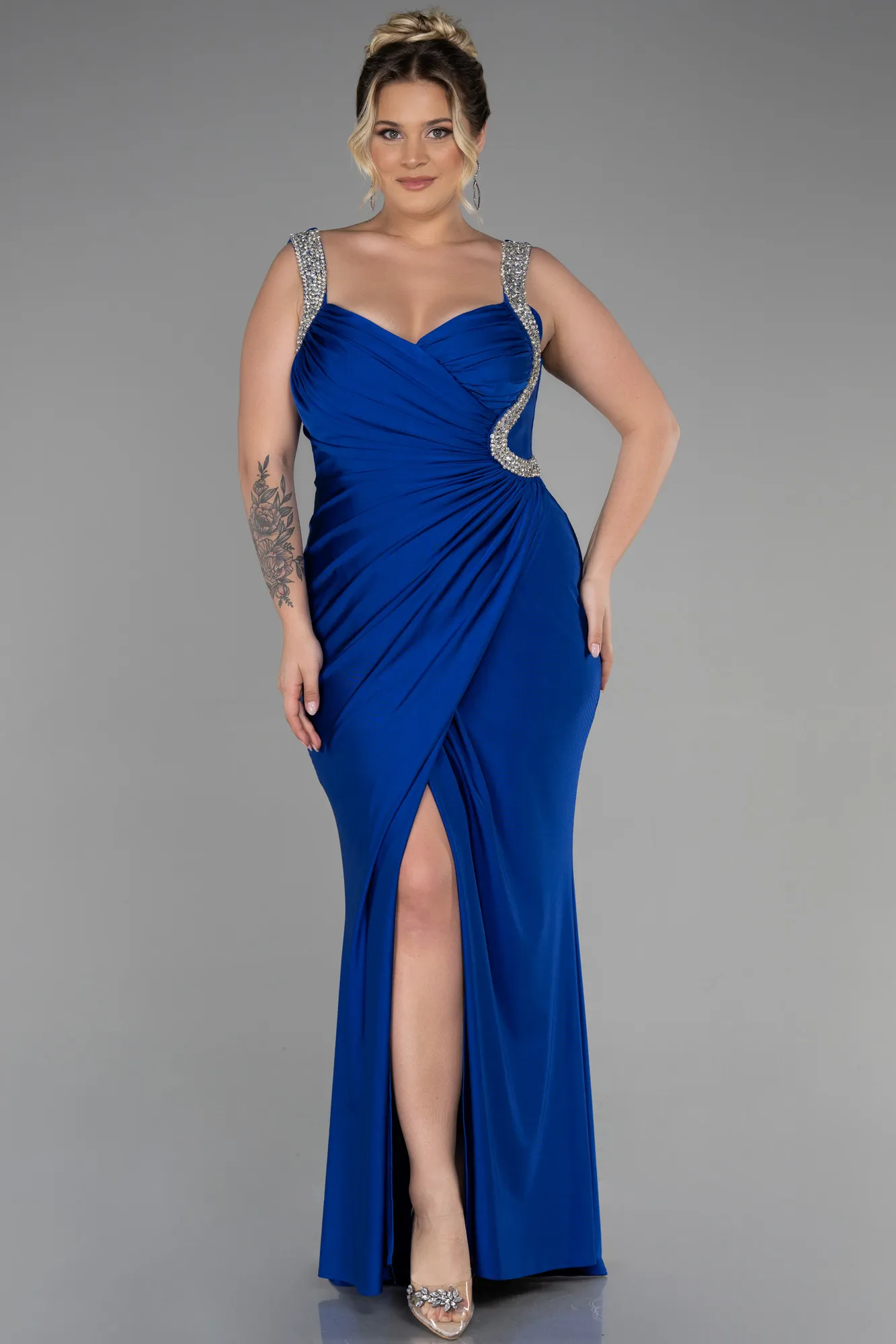 Sax Blue-Long Plus Size Evening Dress ABU3271