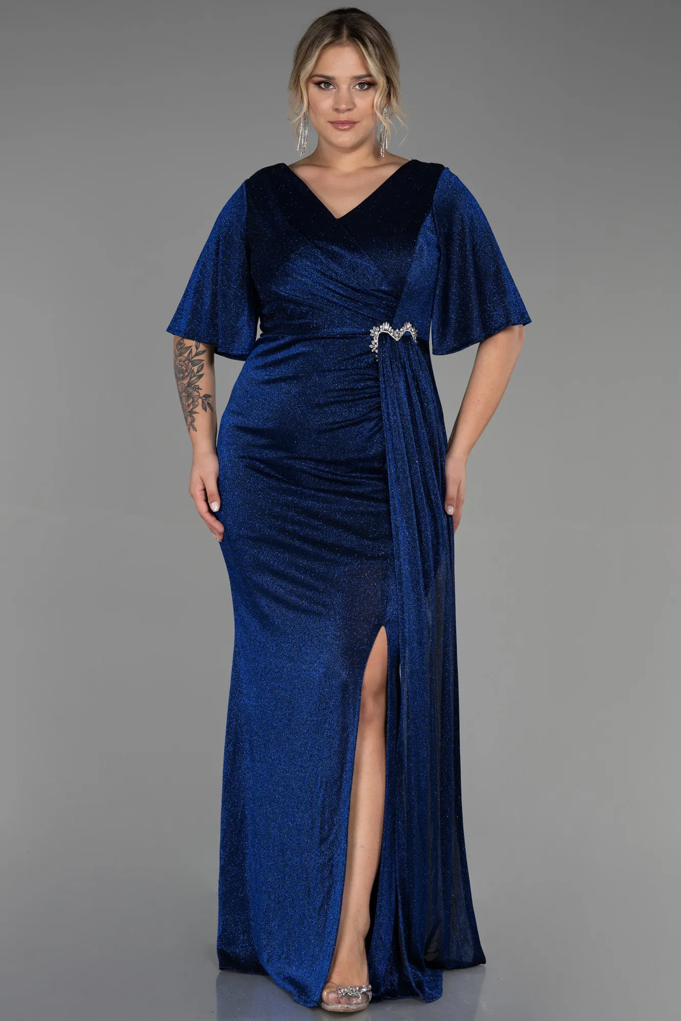 Sax Blue-Long Plus Size Evening Dress ABU3282