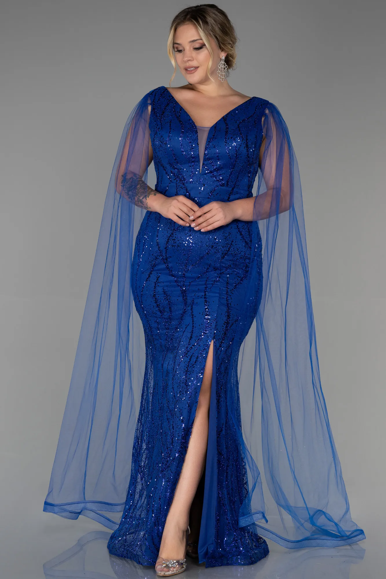 Sax Blue-Long Plus Size Evening Dress ABU3286