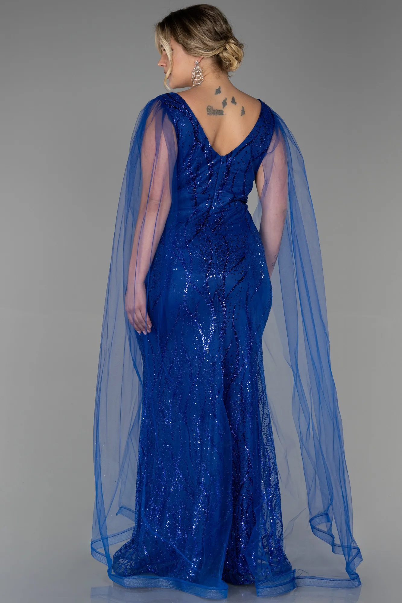 Sax Blue-Long Plus Size Evening Dress ABU3286