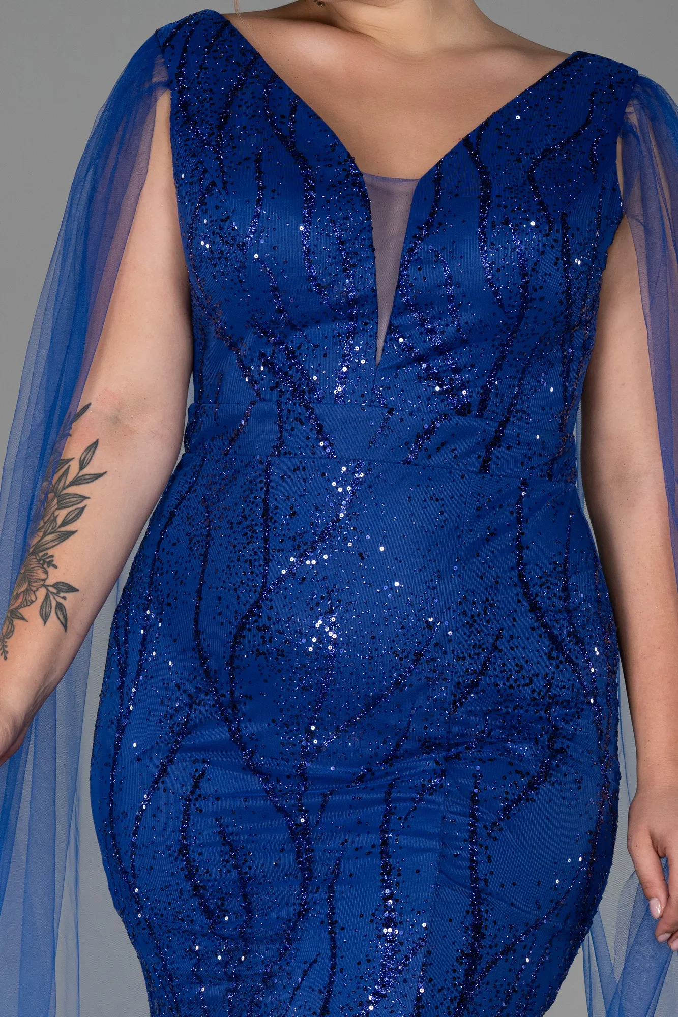 Sax Blue-Long Plus Size Evening Dress ABU3286