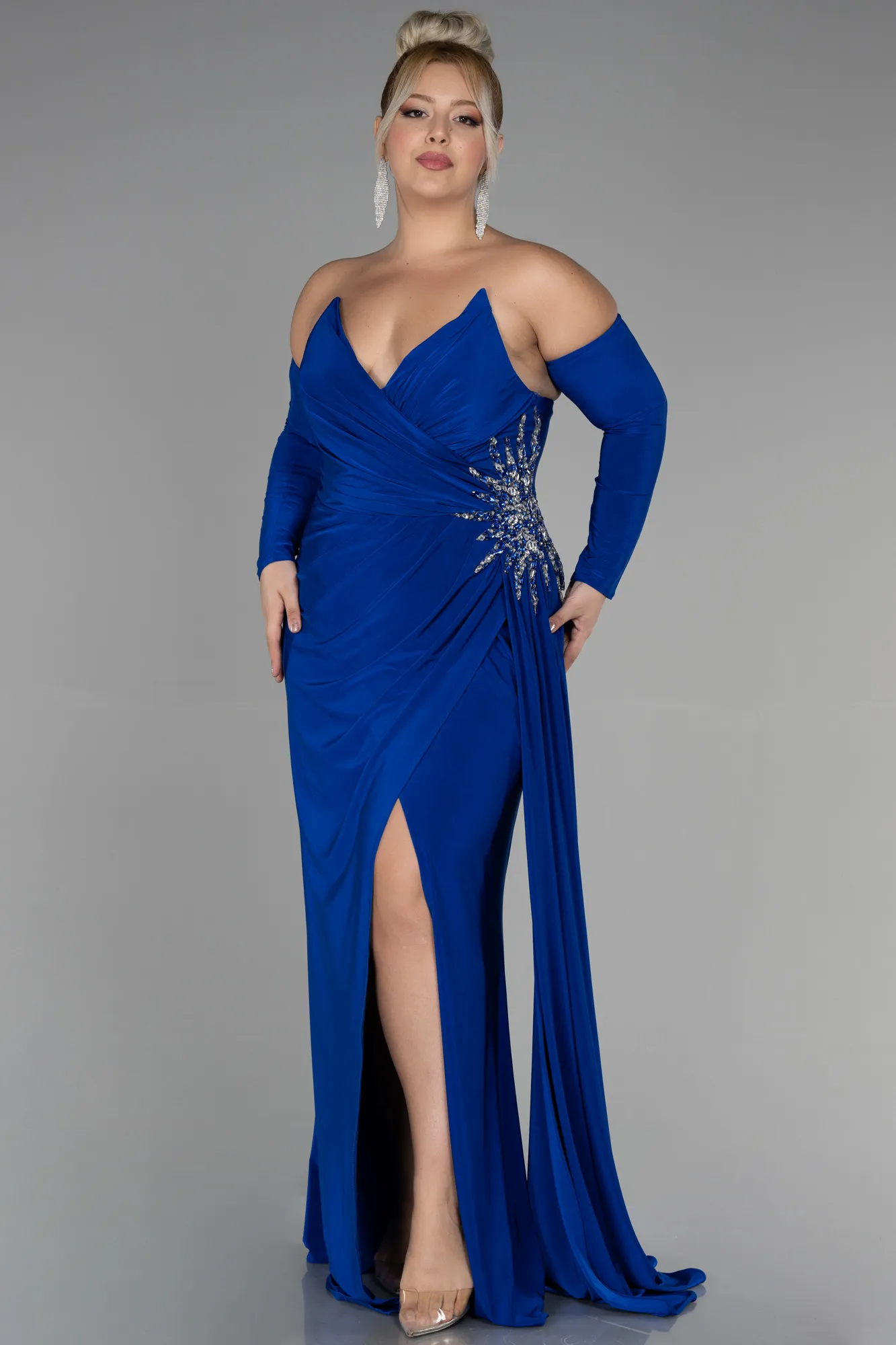 Sax Blue-Long Plus Size Evening Dress ABU3352