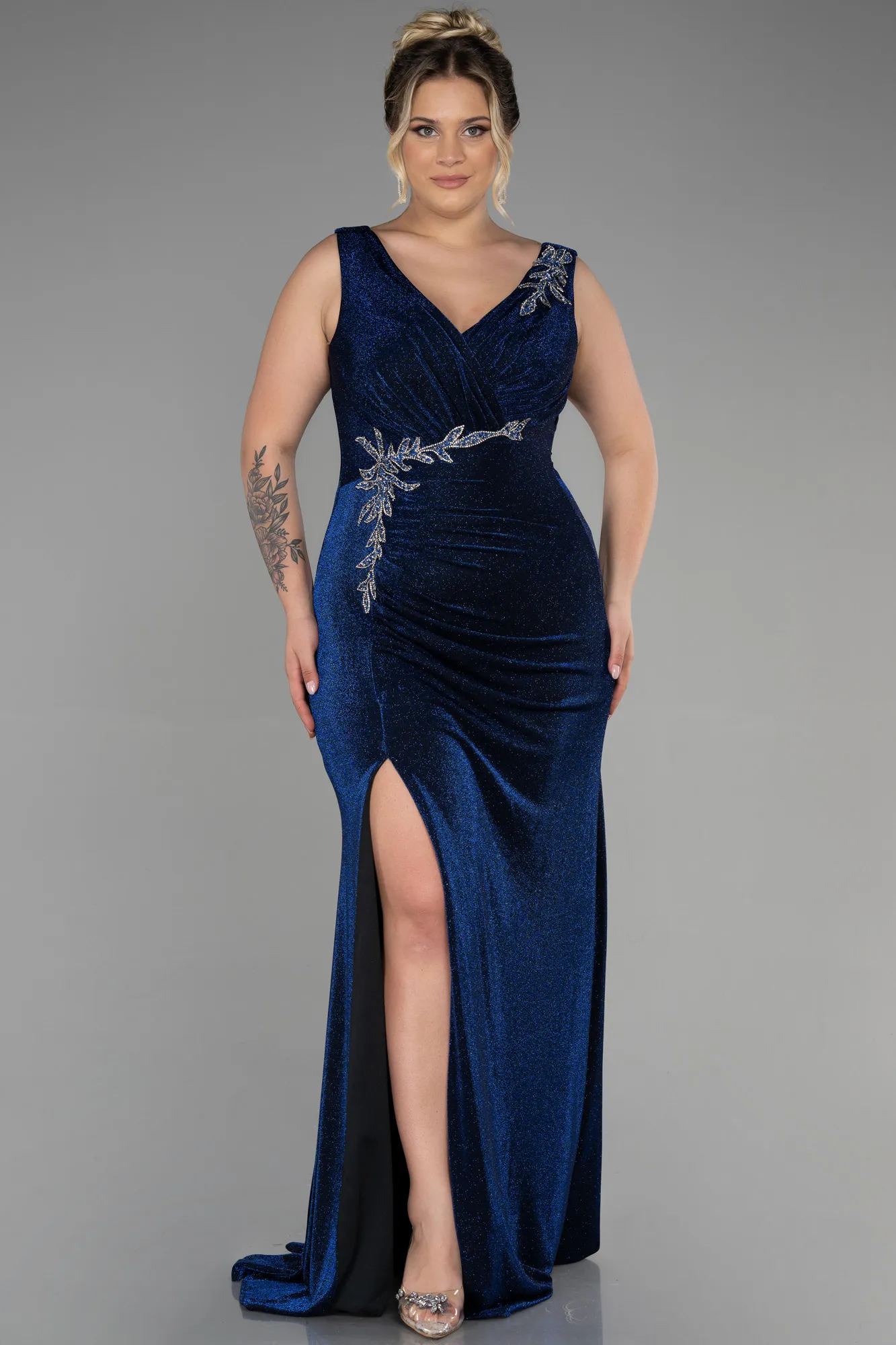 Sax Blue-Long Plus Size Evening Dress ABU3439