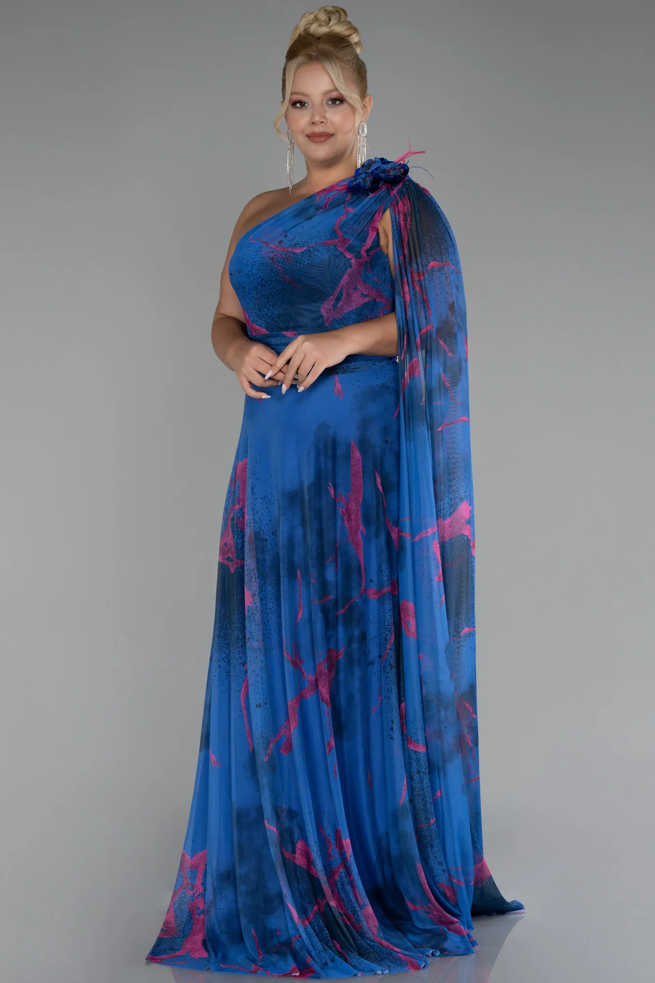 Sax Blue-Long Plus Size Evening Gown ABU3744