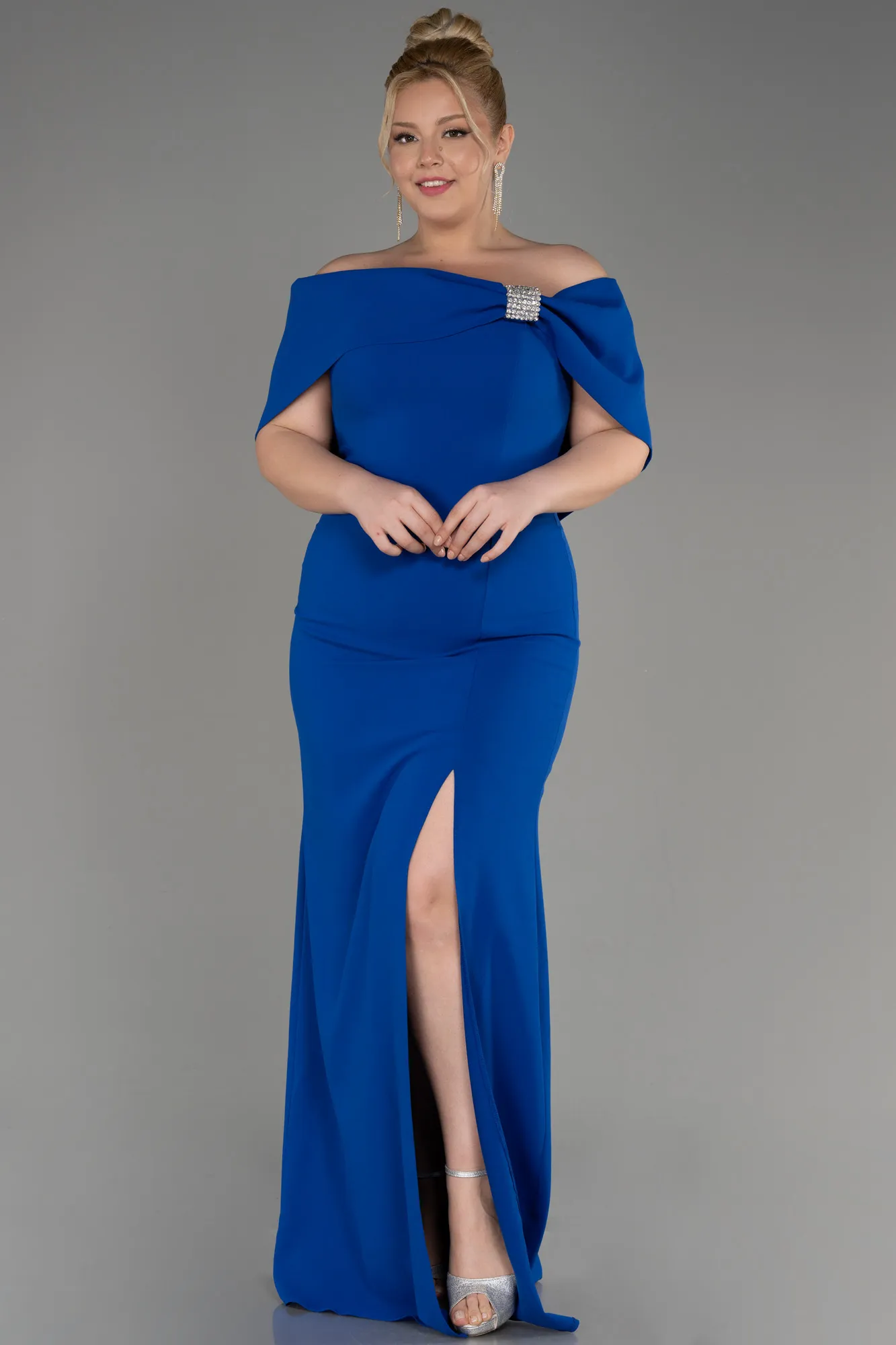 Sax Blue-Long Plus Size Evening Gown ABU3945