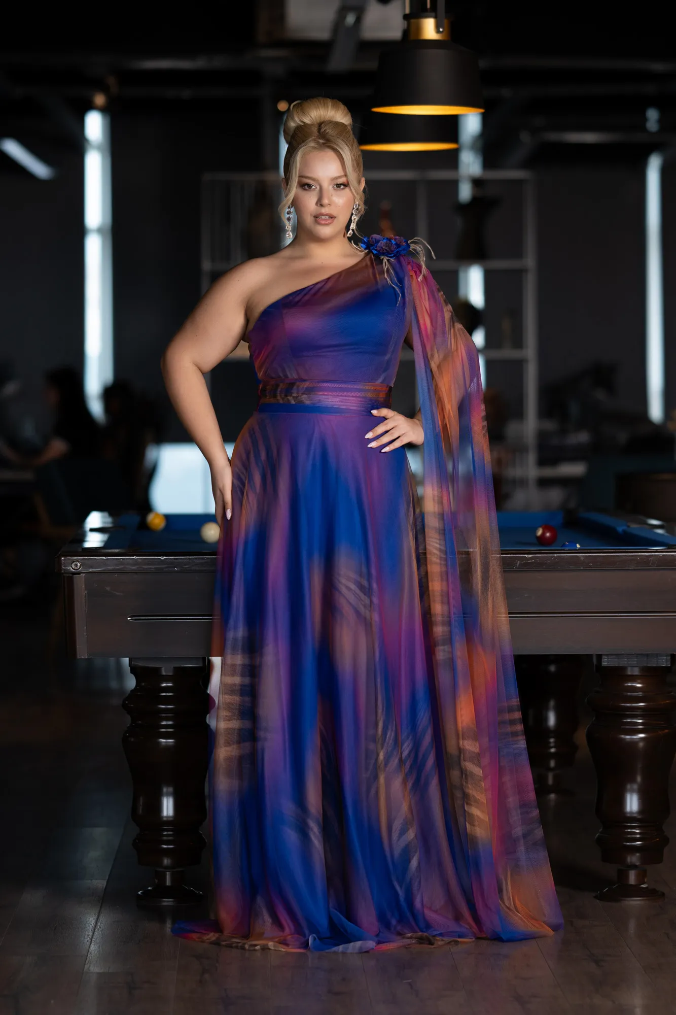 Sax Blue-Long Plus Size Evening Gown ABU3993