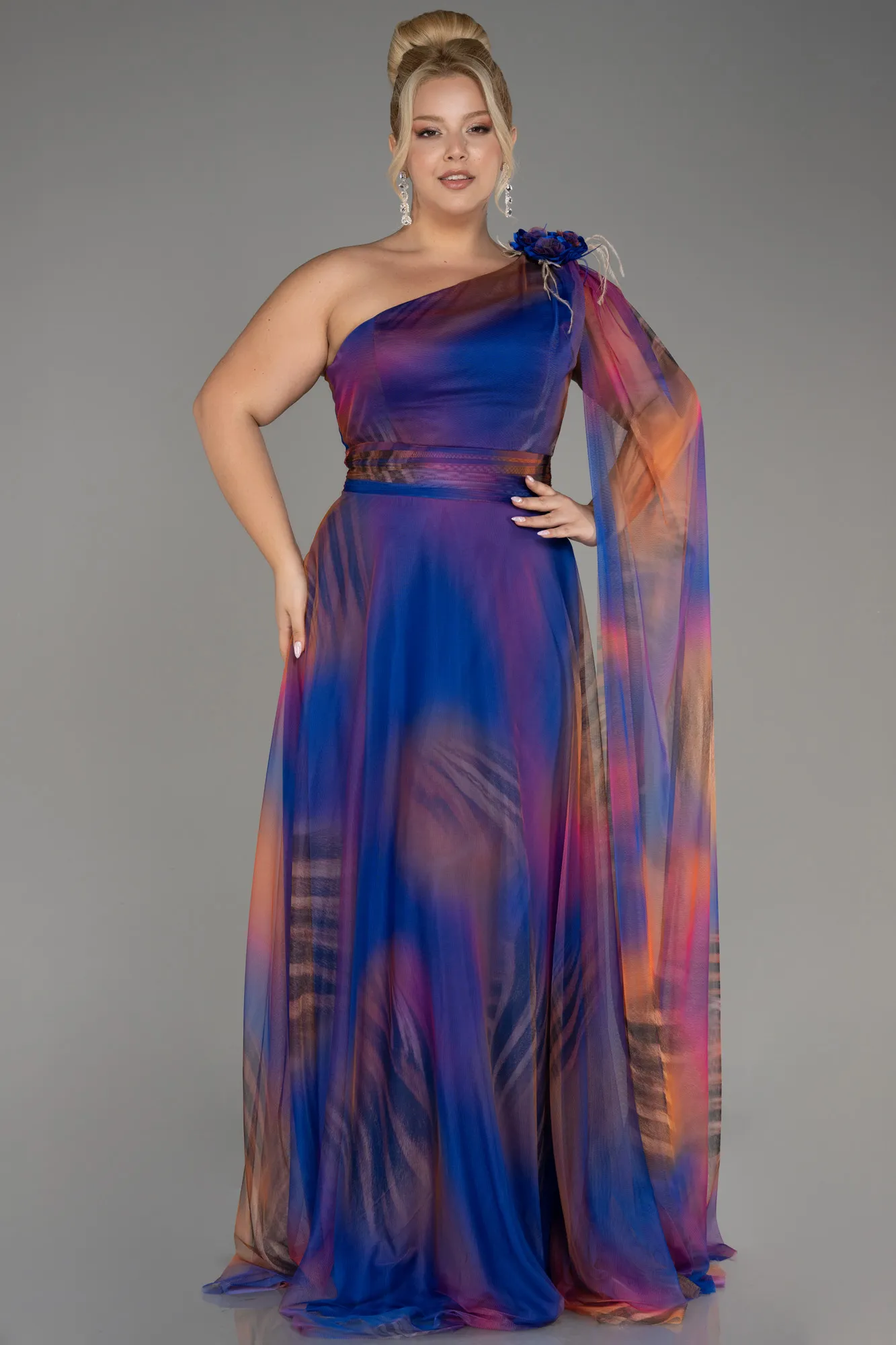 Sax Blue-Long Plus Size Evening Gown ABU3993