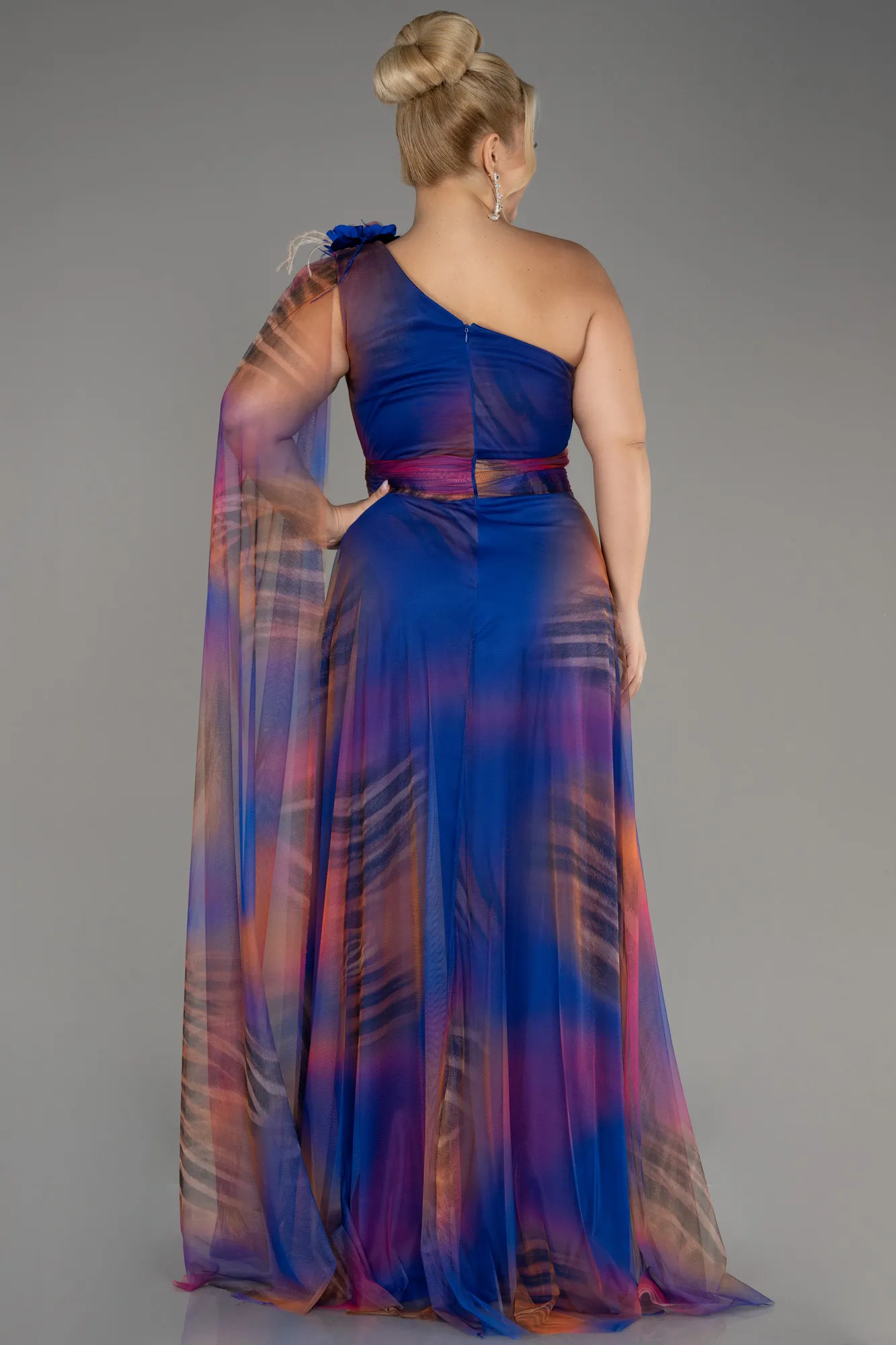 Sax Blue-Long Plus Size Evening Gown ABU3993