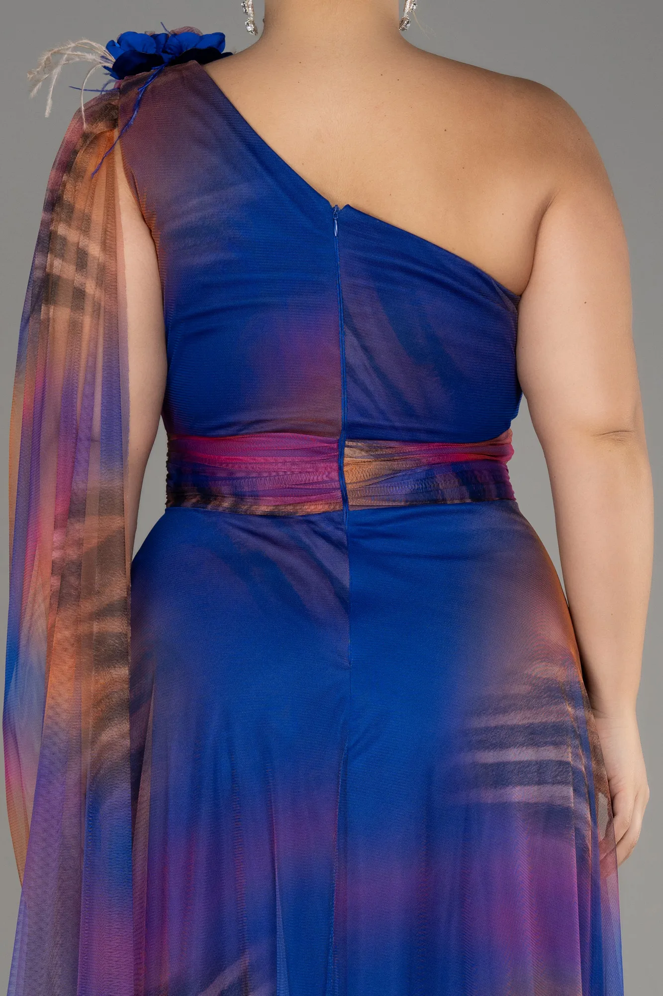 Sax Blue-Long Plus Size Evening Gown ABU3993