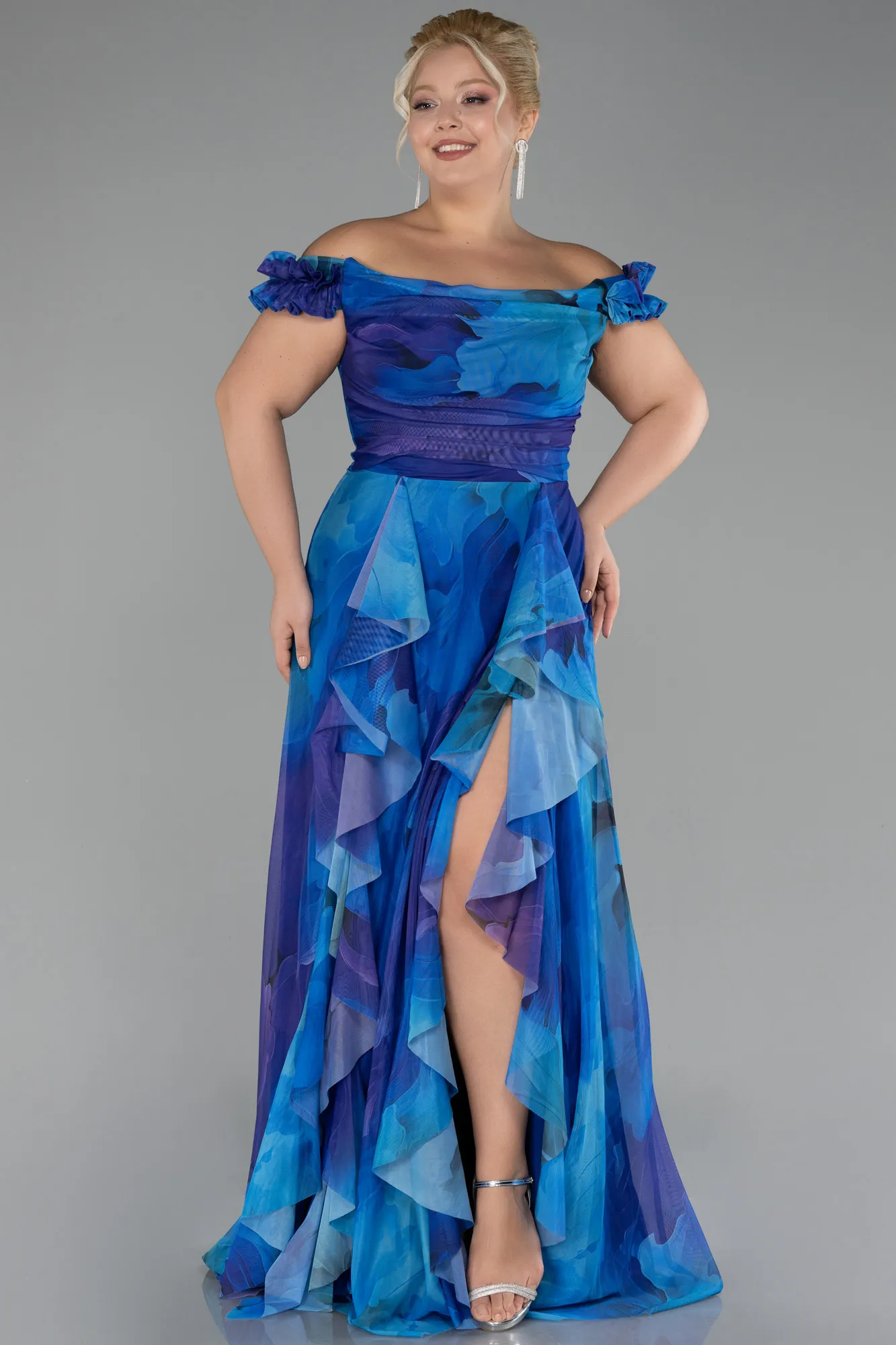 Sax Blue-Long Plus Size Evening Gown ABU4592