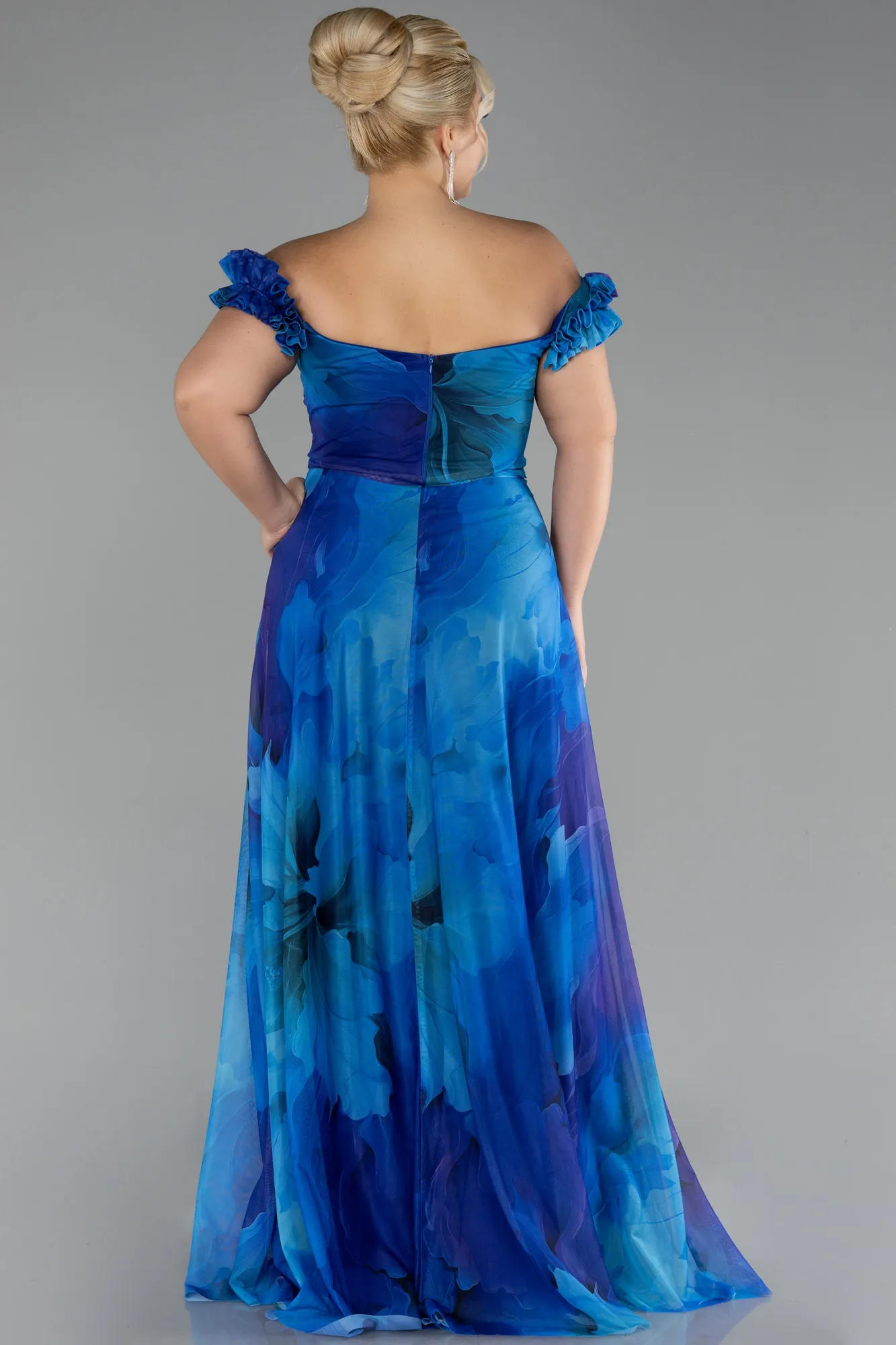 Sax Blue-Long Plus Size Evening Gown ABU4592