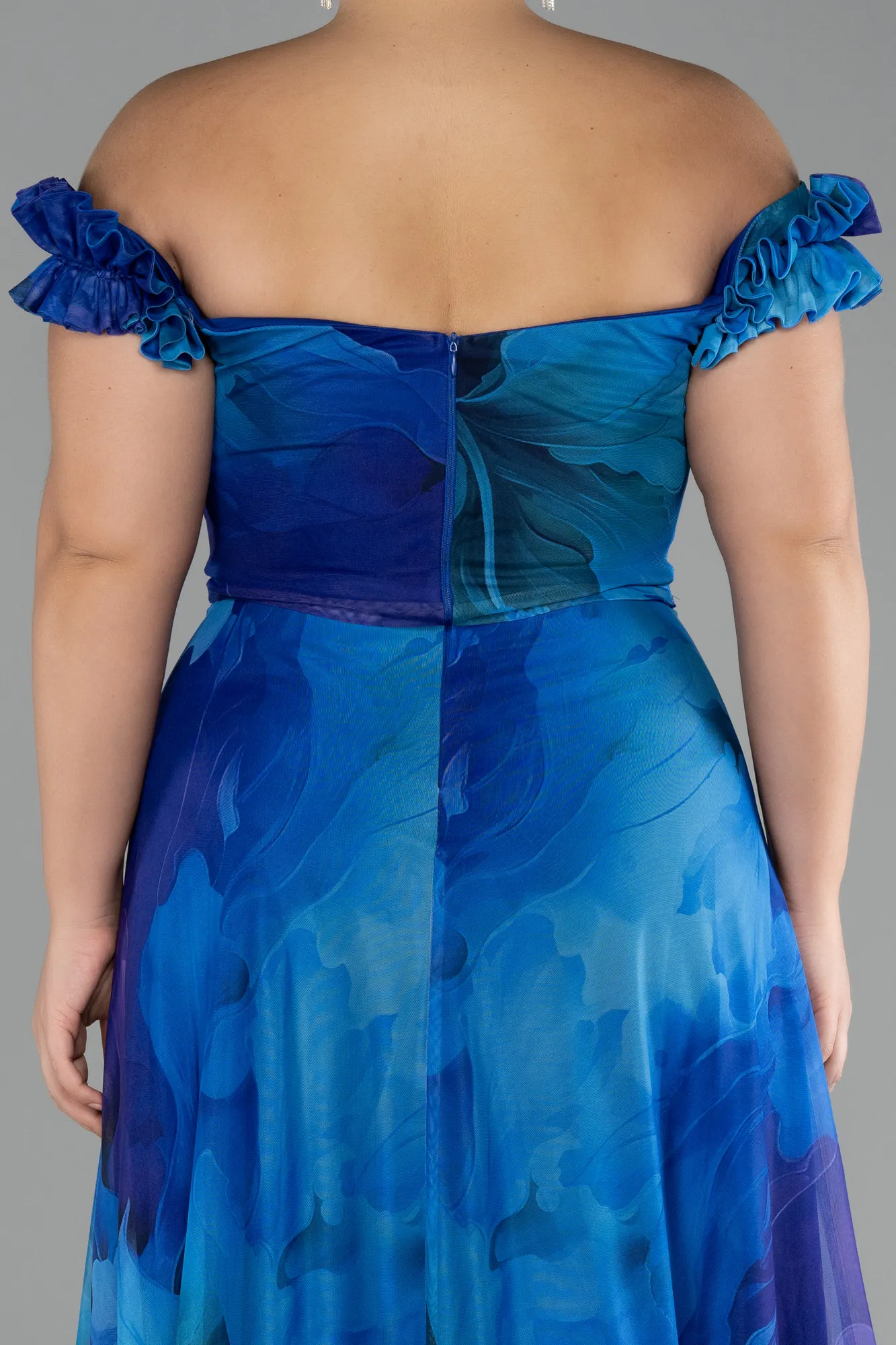 Sax Blue-Long Plus Size Evening Gown ABU4592