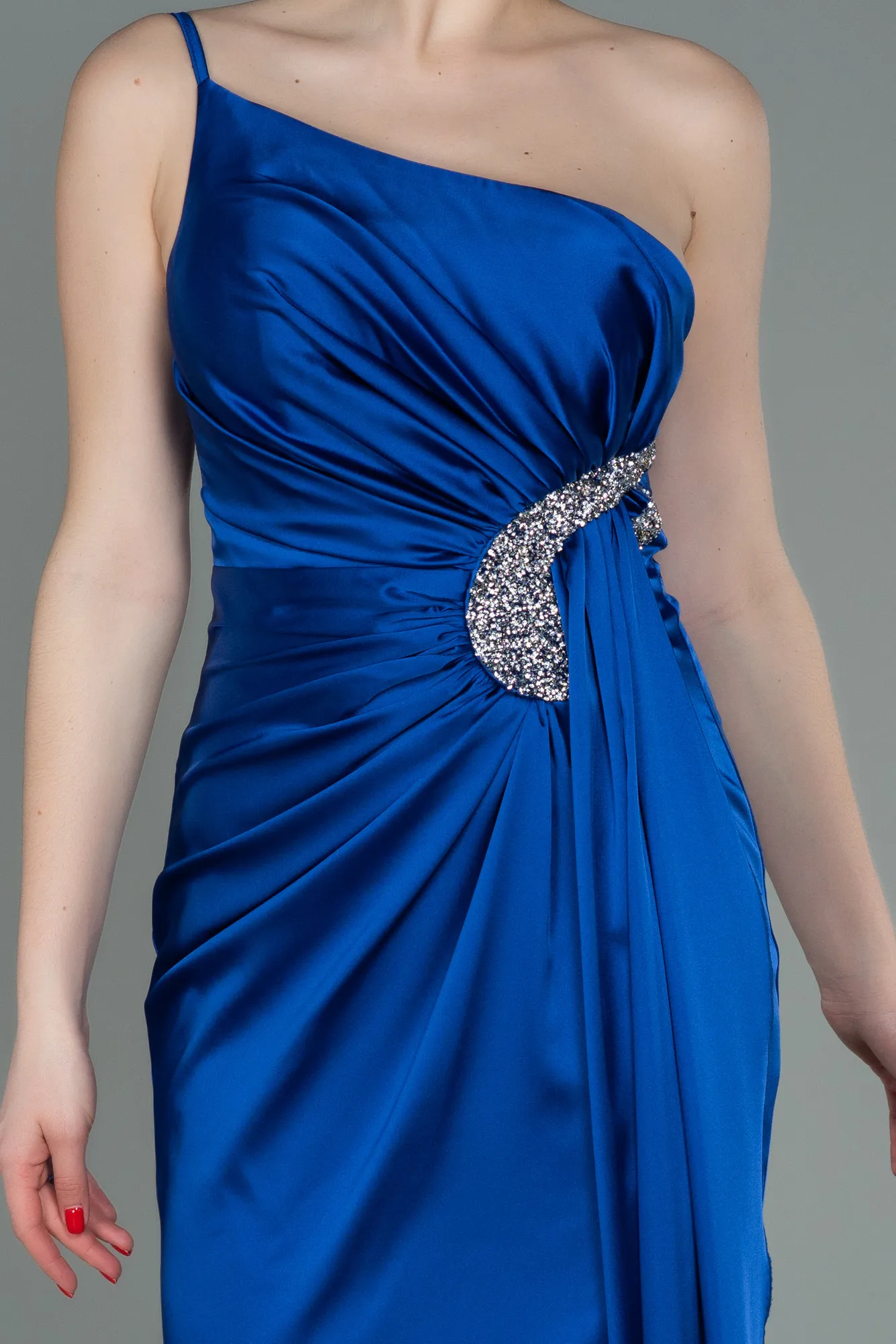 Sax Blue-Long Satin Engagement Dress ABU3088