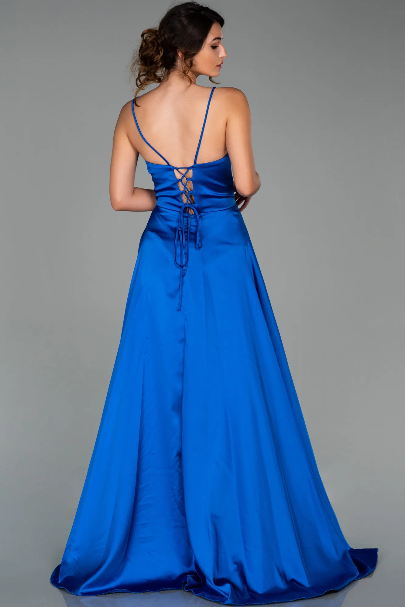 Sax Blue-Long Satin Evening Dress ABU1458