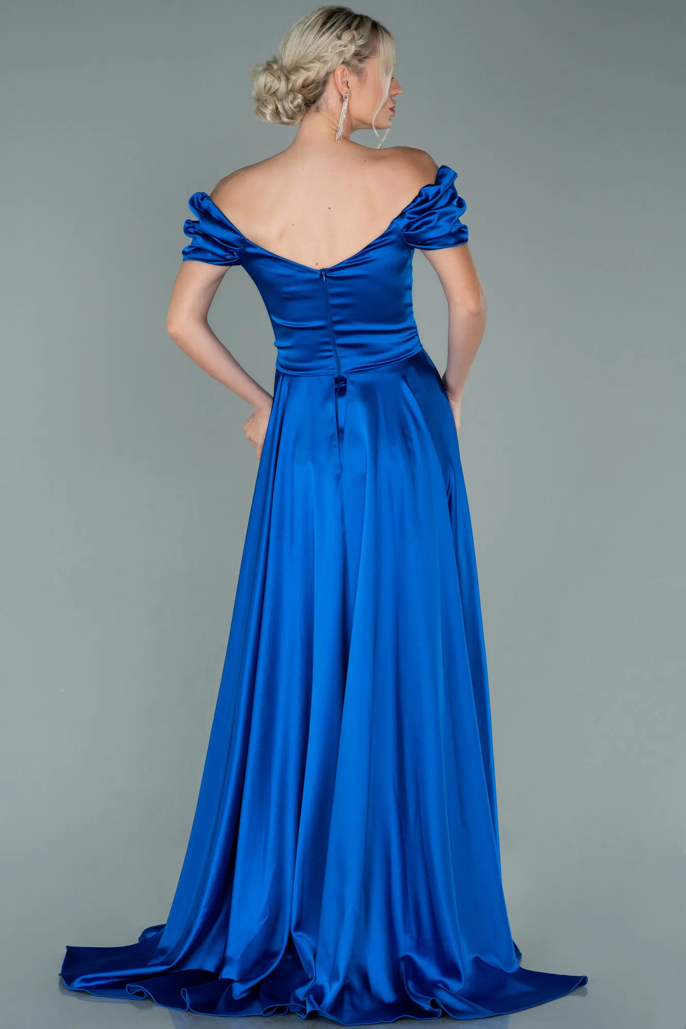 Sax Blue-Long Satin Evening Dress ABU2003