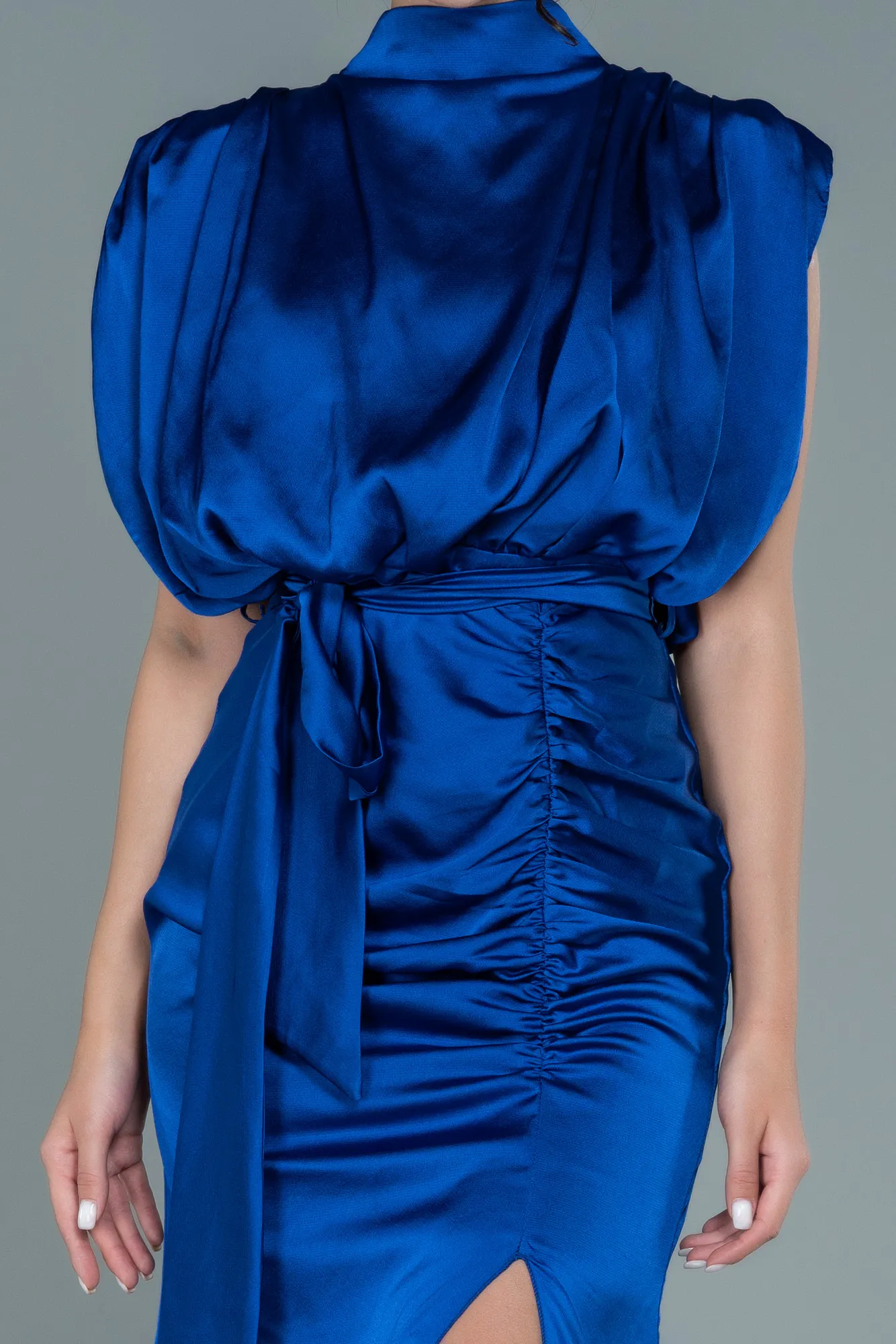 Sax Blue-Long Satin Evening Dress ABU2133