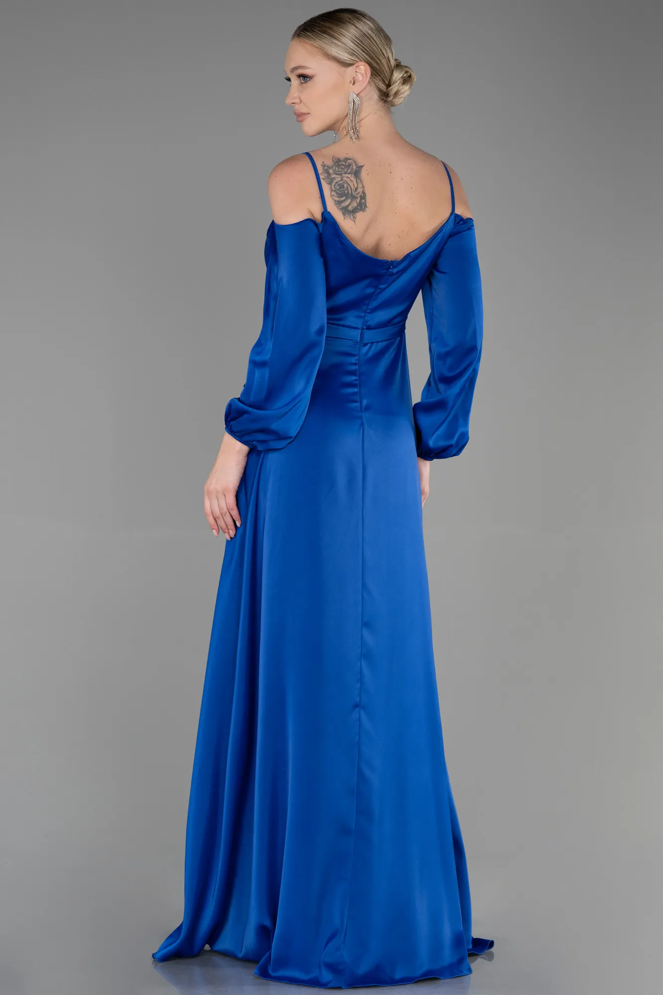 Sax Blue-Long Satin Evening Dress ABU2339