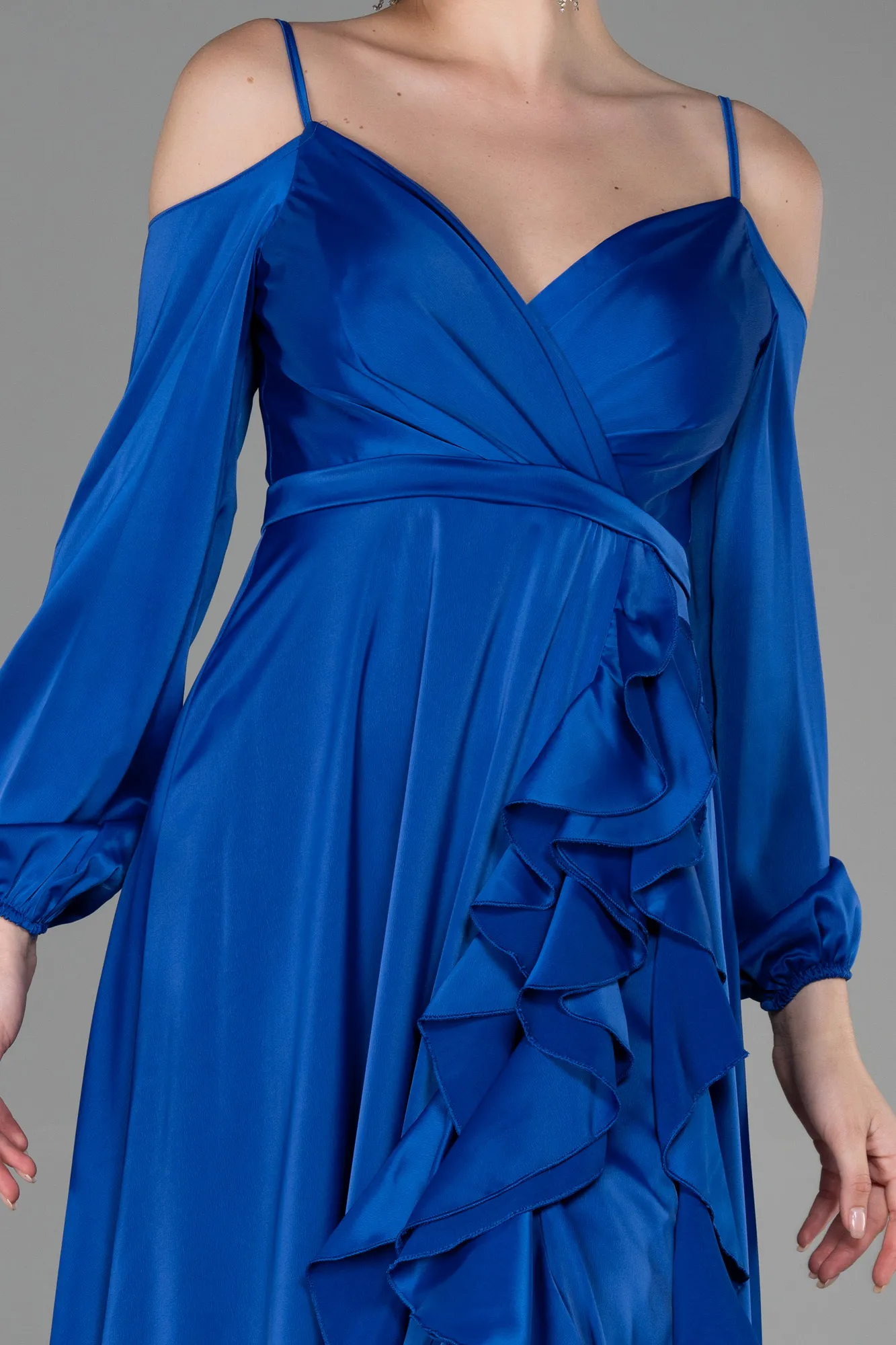 Sax Blue-Long Satin Evening Dress ABU2339