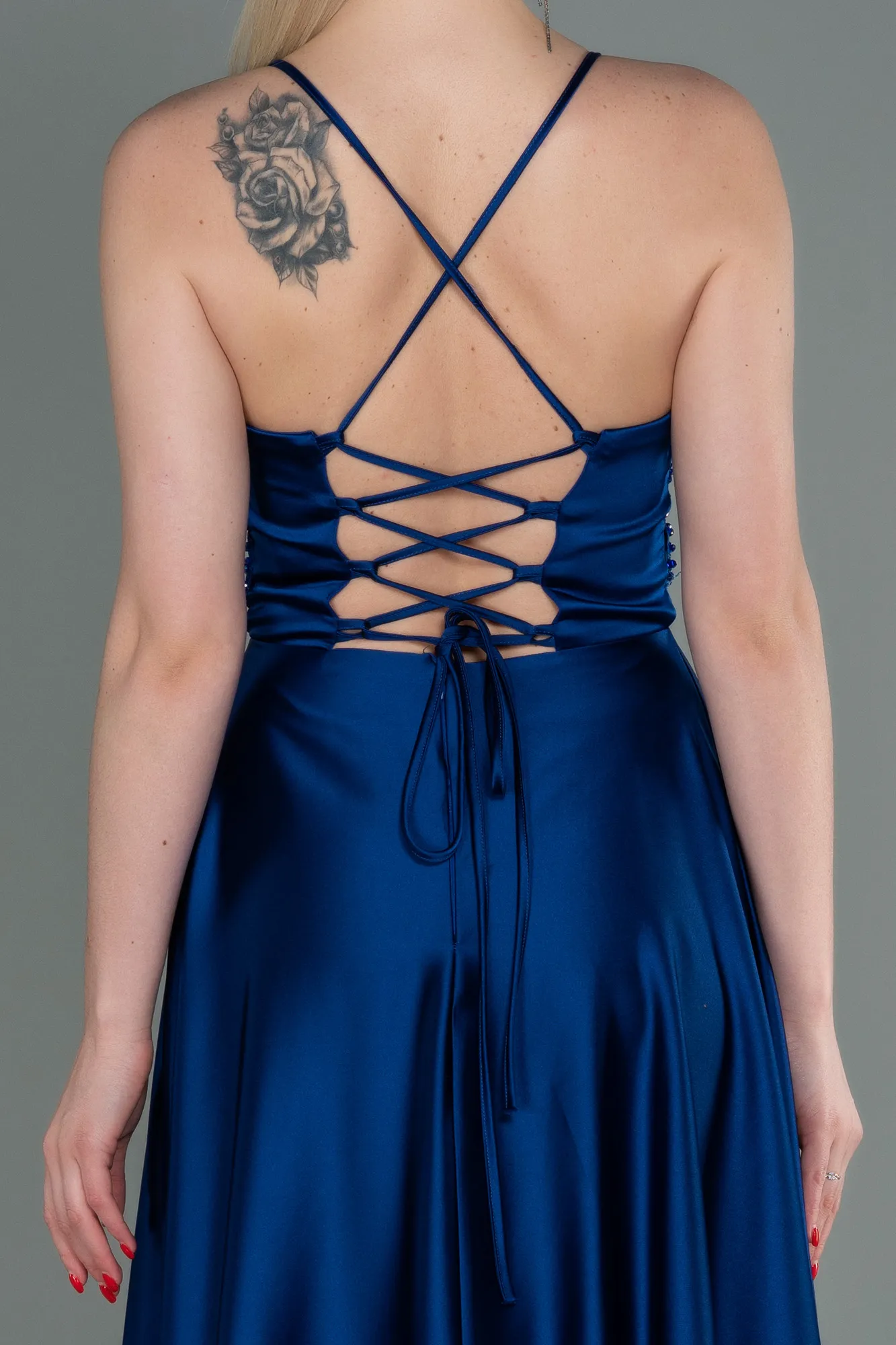 Sax Blue-Long Satin Evening Dress ABU2583