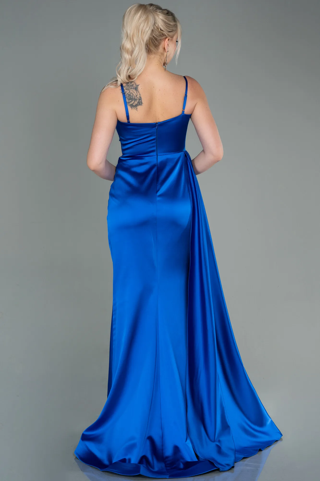 Sax Blue-Long Satin Evening Dress ABU2768