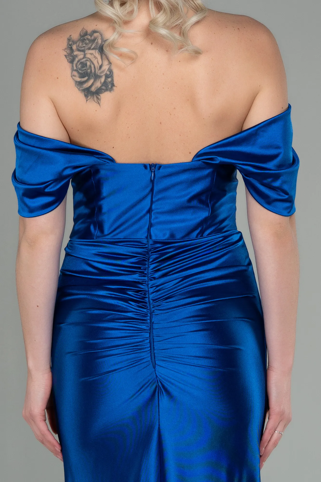 Sax Blue-Long Satin Evening Dress ABU2814