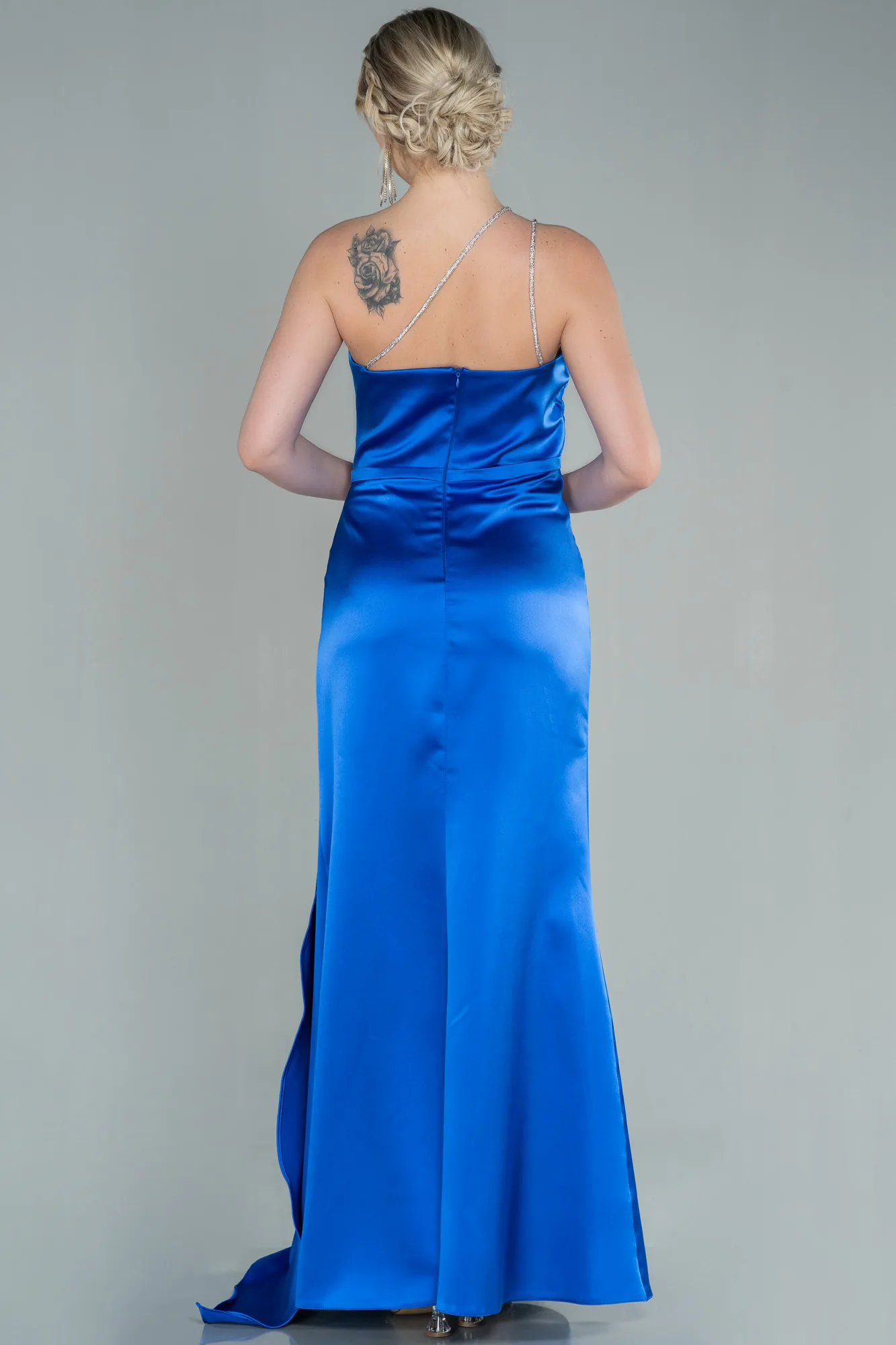 Sax Blue-Long Satin Evening Dress ABU2817