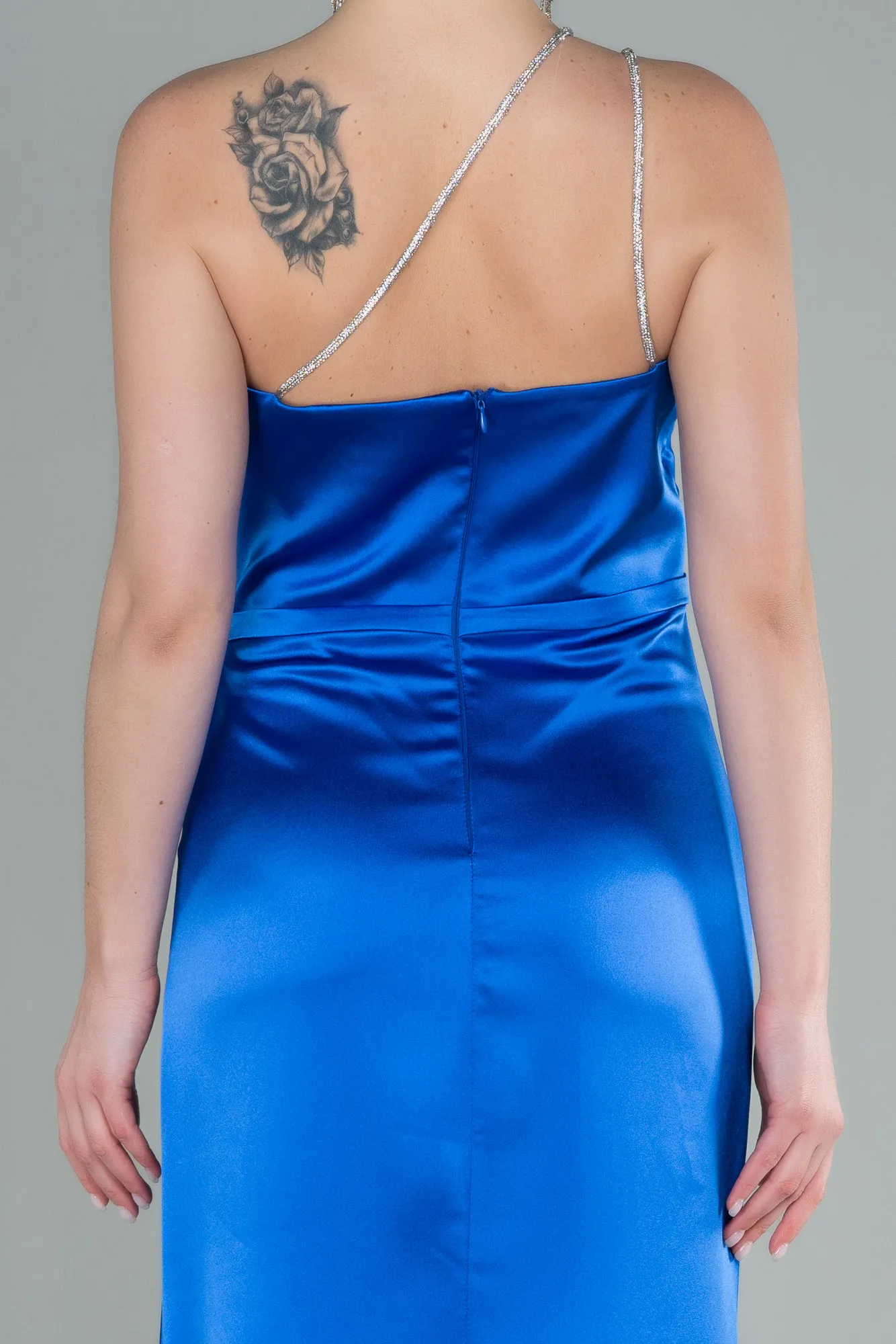 Sax Blue-Long Satin Evening Dress ABU2817