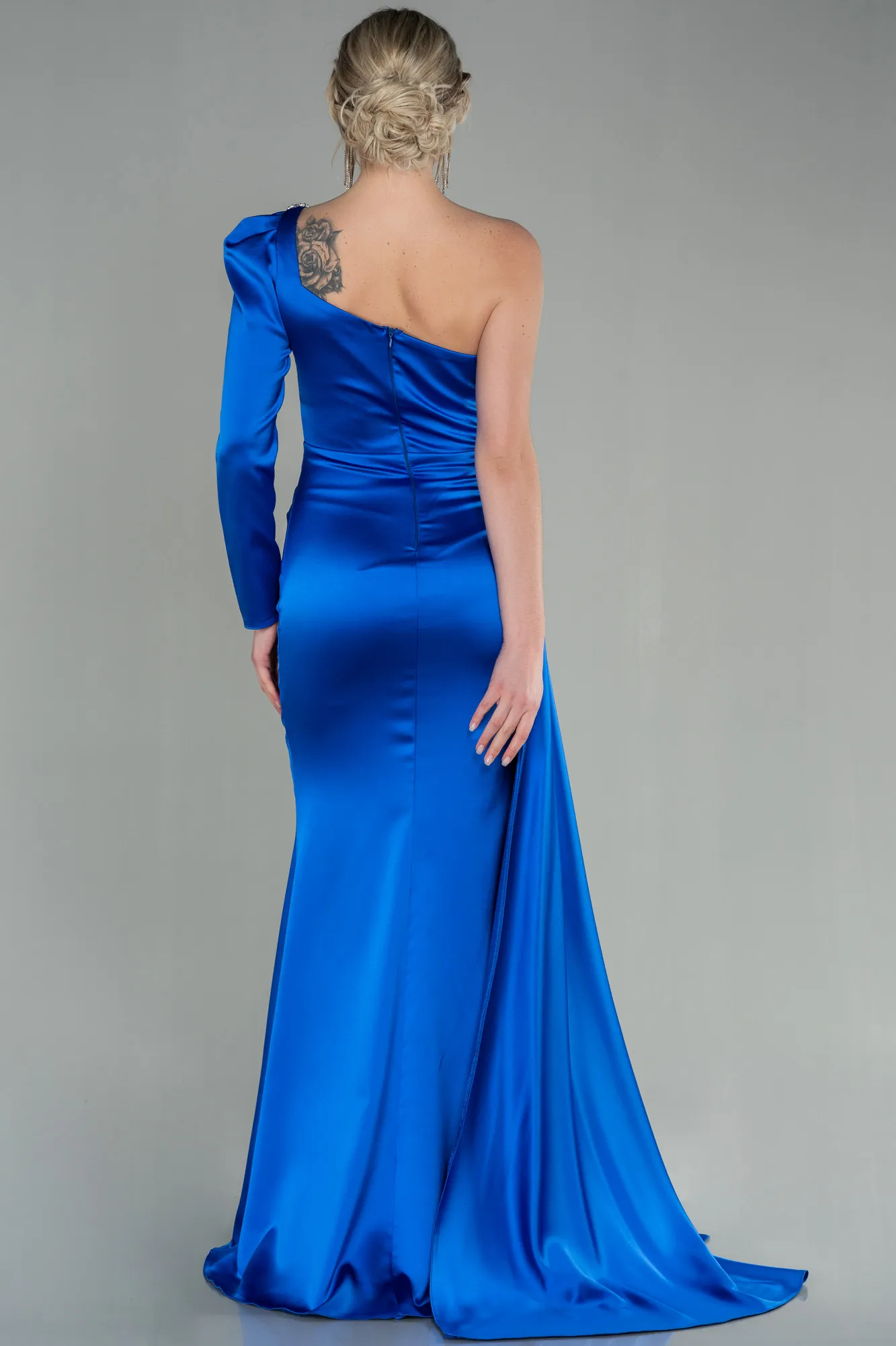 Sax Blue-Long Satin Evening Dress ABU2831