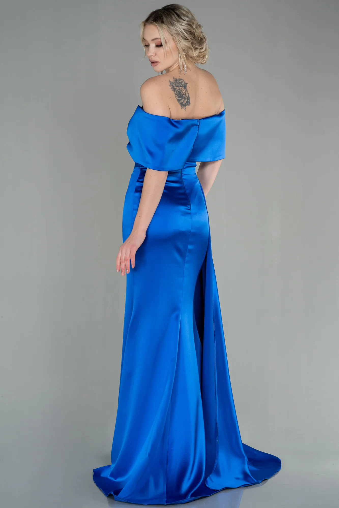 Sax Blue-Long Satin Evening Dress ABU2893
