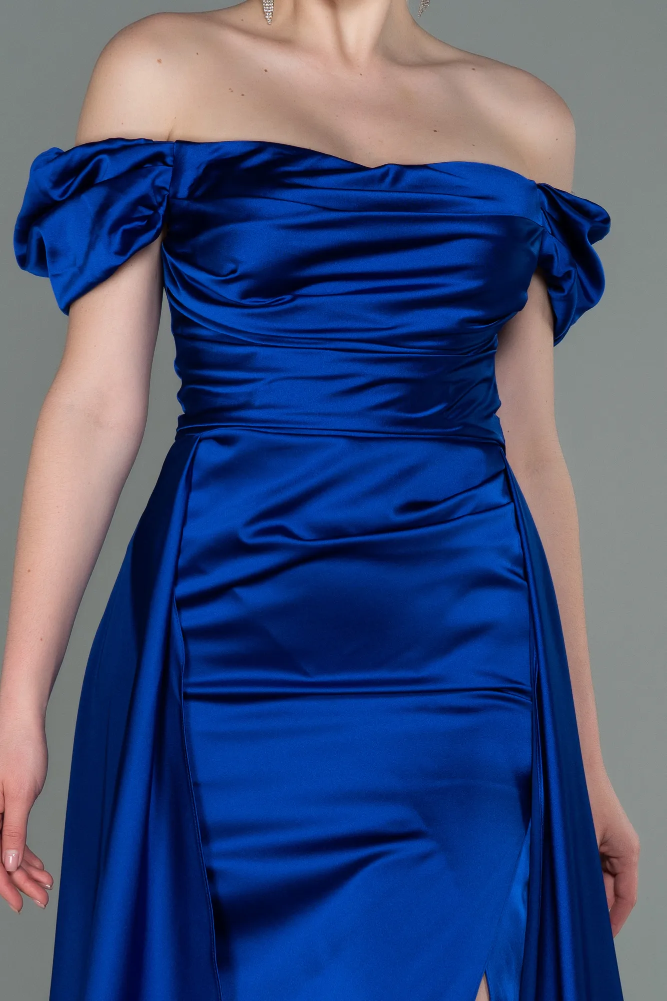 Sax Blue-Long Satin Evening Dress ABU2903