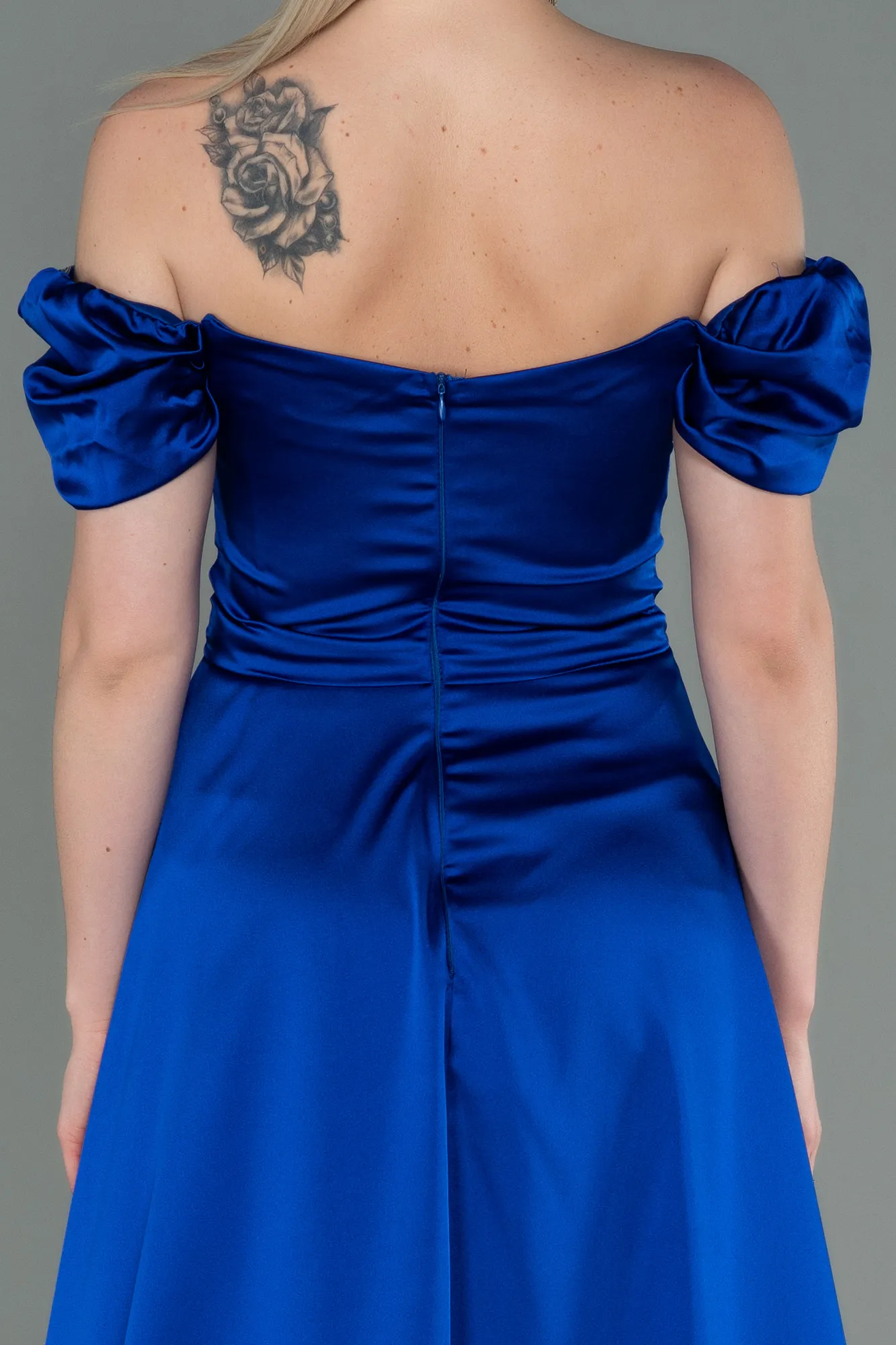 Sax Blue-Long Satin Evening Dress ABU2903