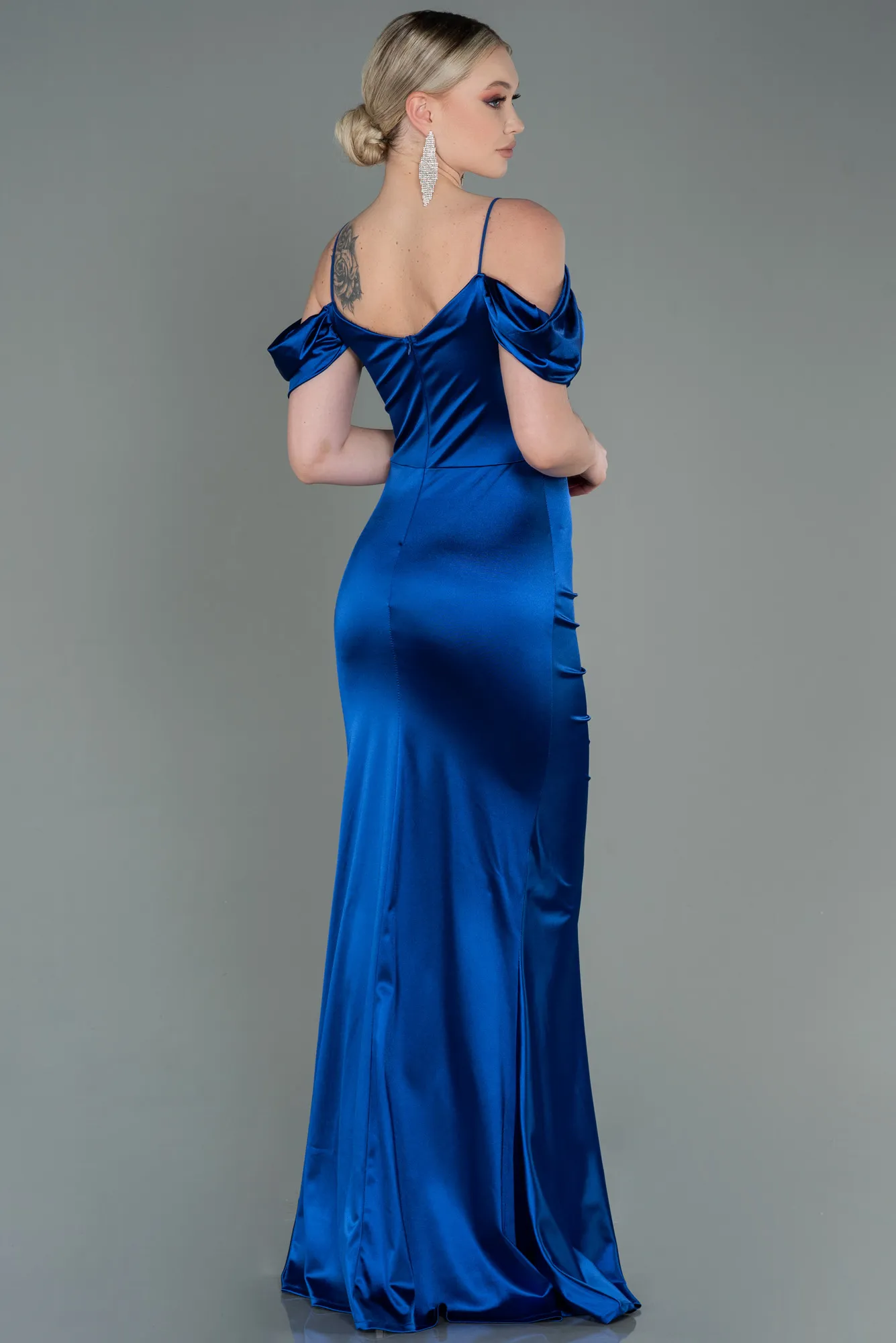 Sax Blue-Long Satin Evening Dress ABU3139