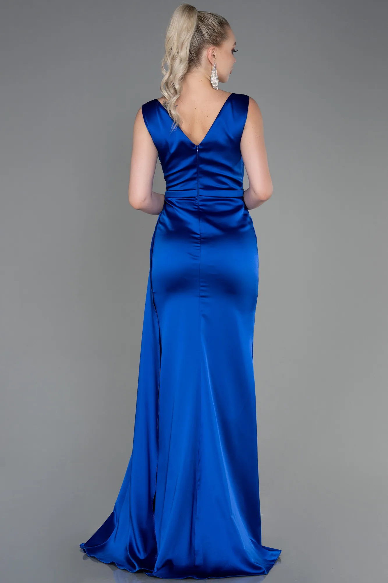 Sax Blue-Long Satin Evening Dress ABU3235