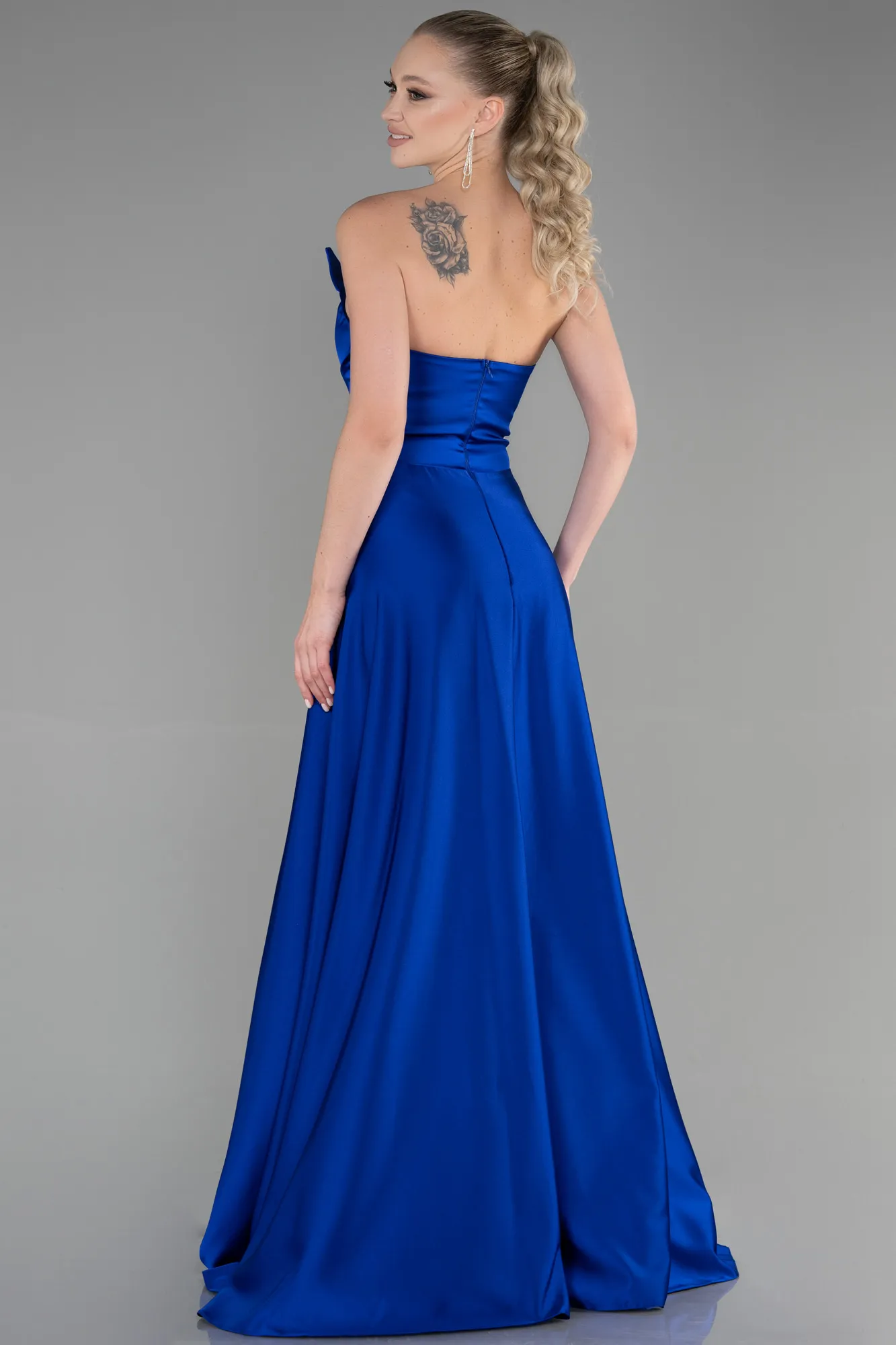 Sax Blue-Long Satin Evening Dress ABU3385