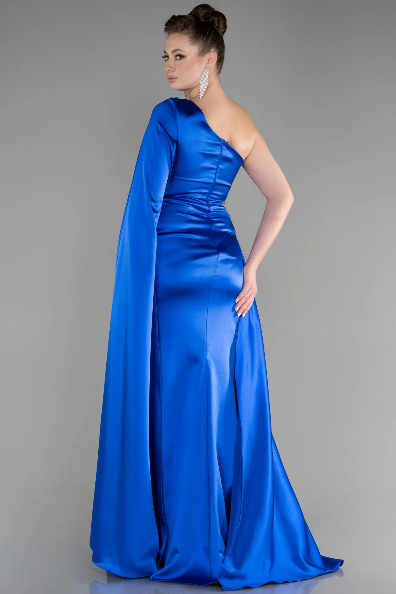 Sax Blue-Long Satin Evening Dress ABU3545