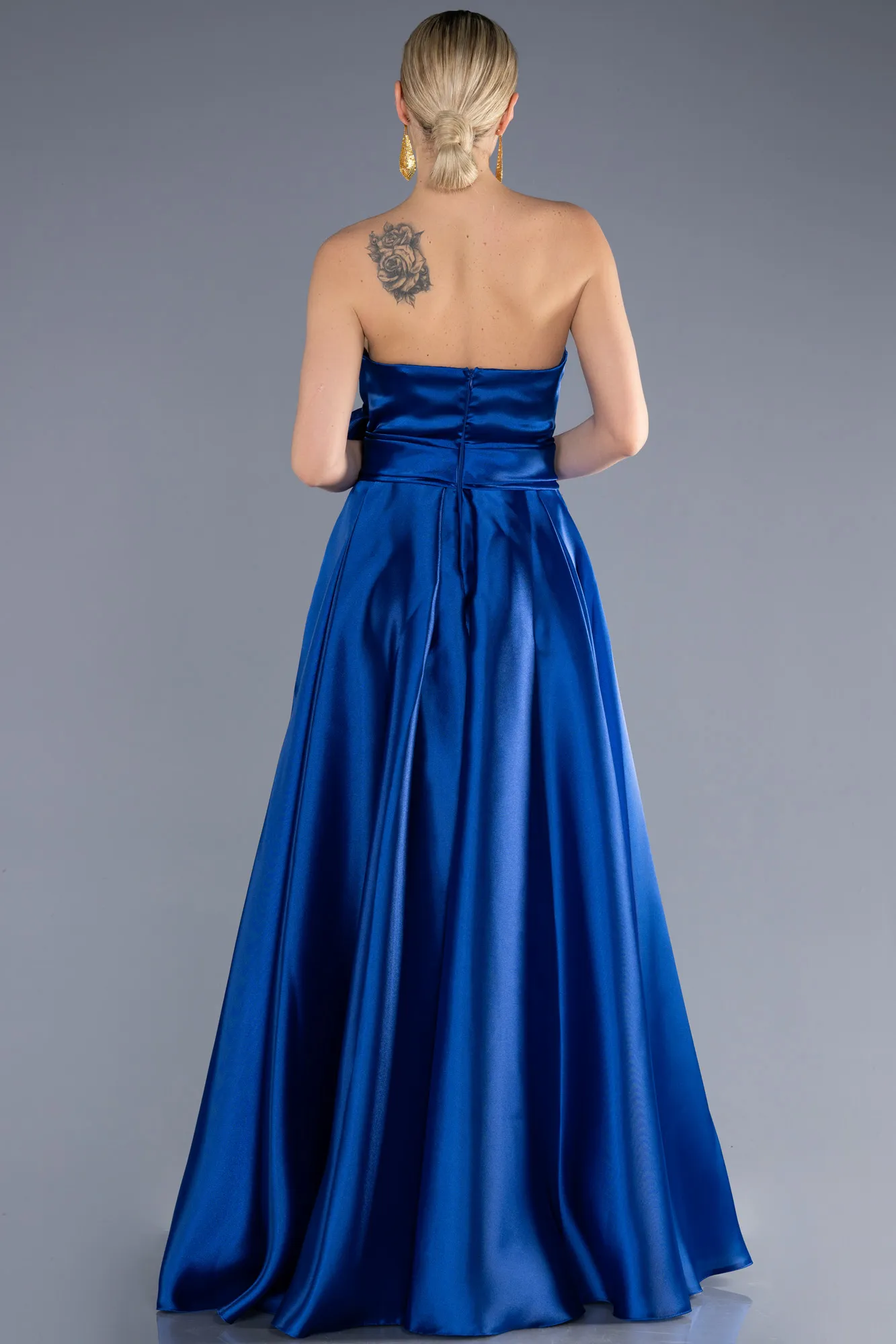 Sax Blue-Long Satin Evening Dress ABU3674